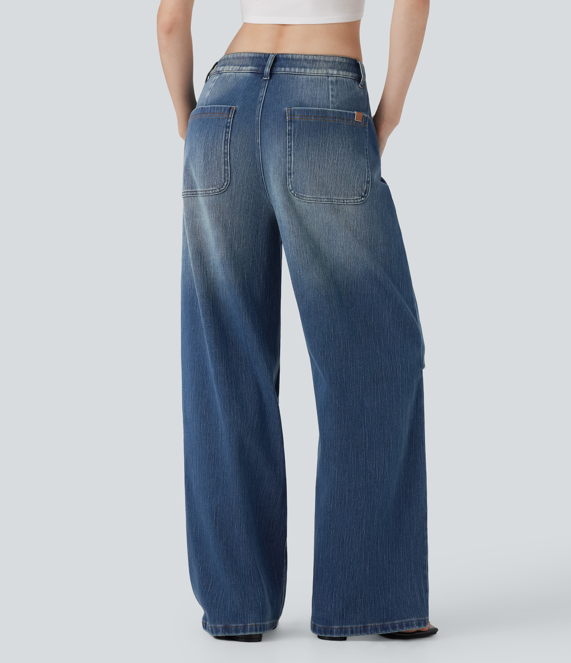 Blue Surf Denim Jeans Baggy Halara Flex™ Denim vaquero elástico tiro bajo estilo lavado pierna ancha múltiple bolsillo / 2