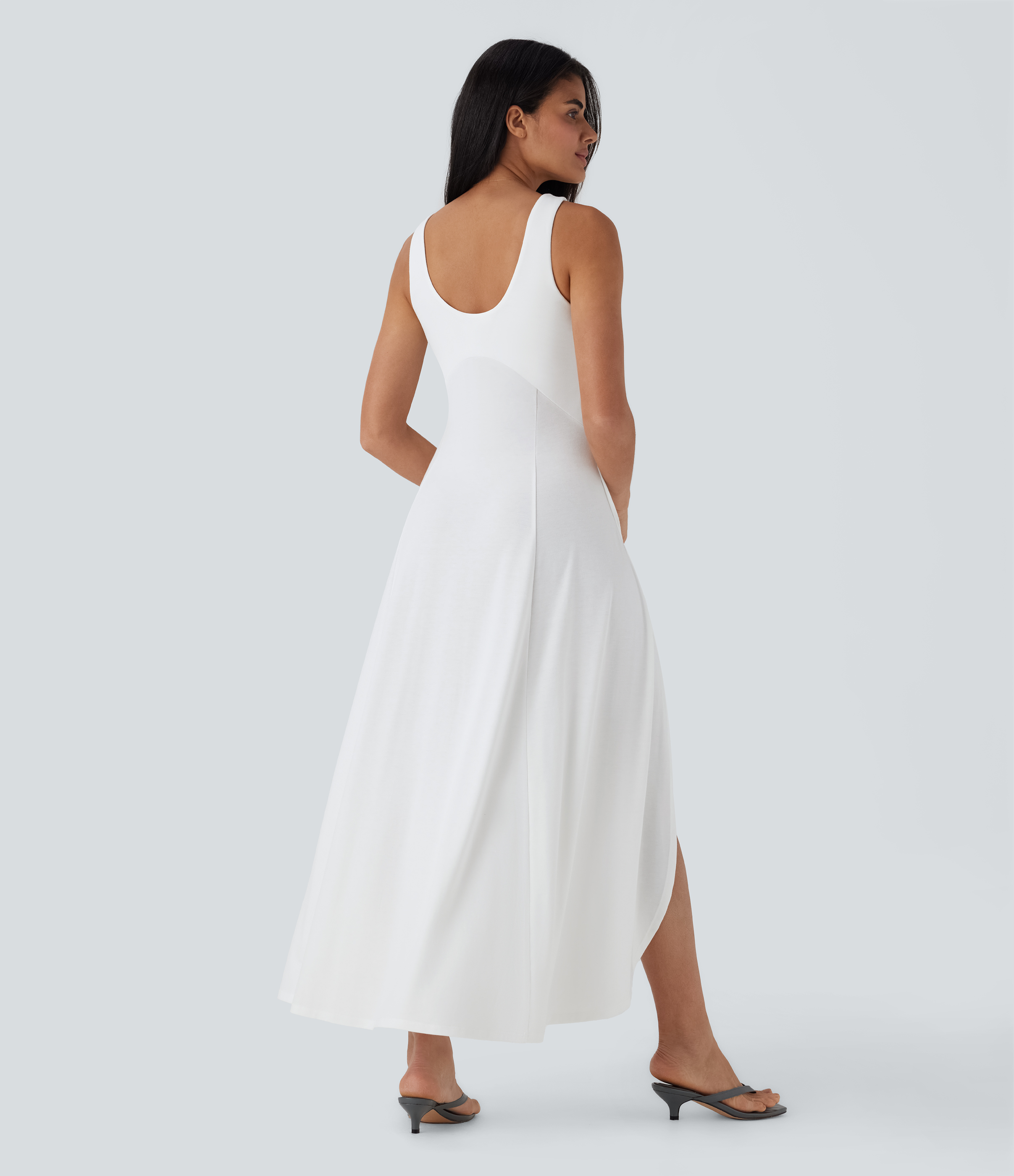 Blanc Robe débardeur maxi fluide à col en U, décontractée / 2