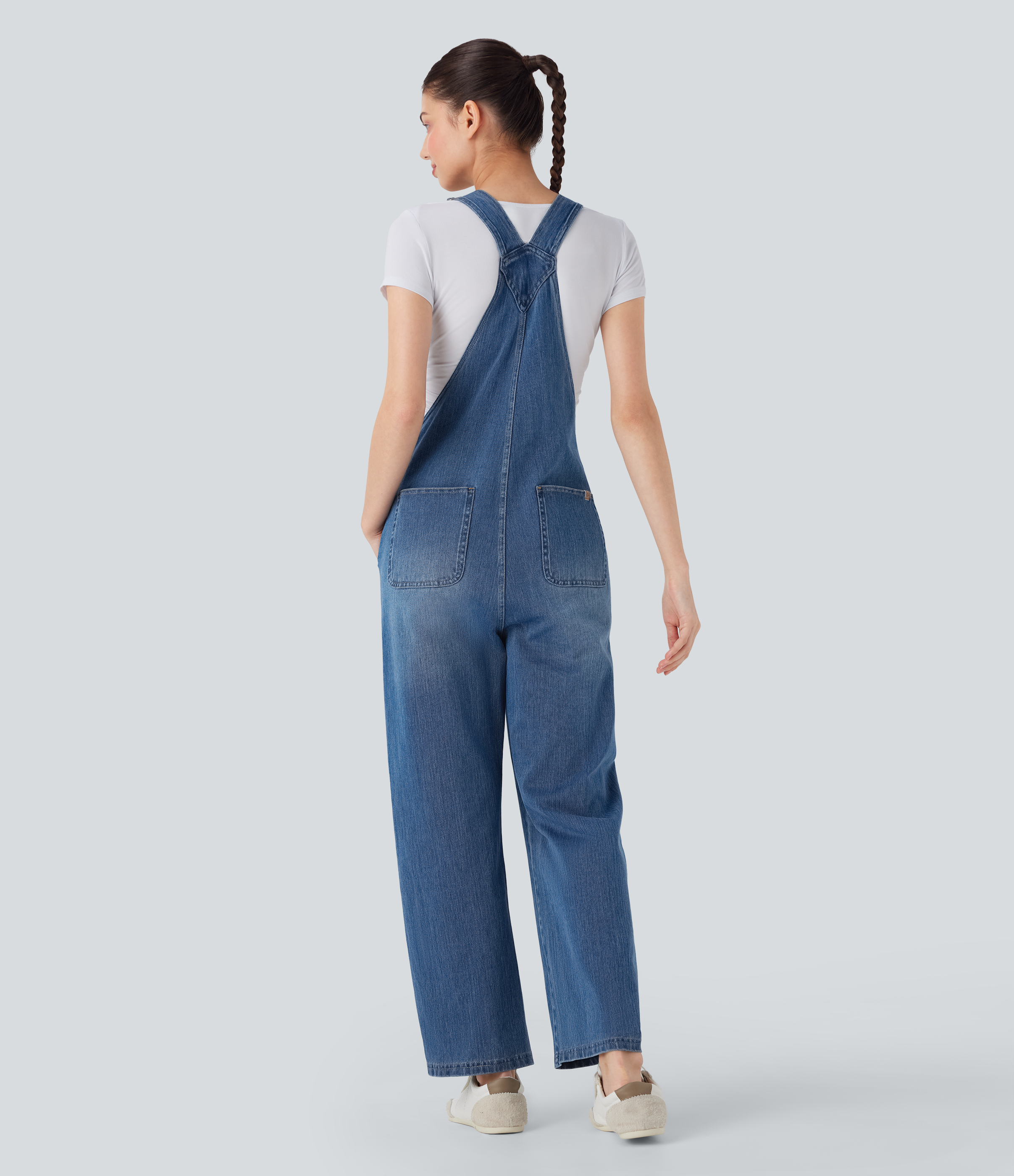 Cerulean Blue Denim Halara Flex™ Straight Leg Denim Casual Dungarees with Pockets / 2