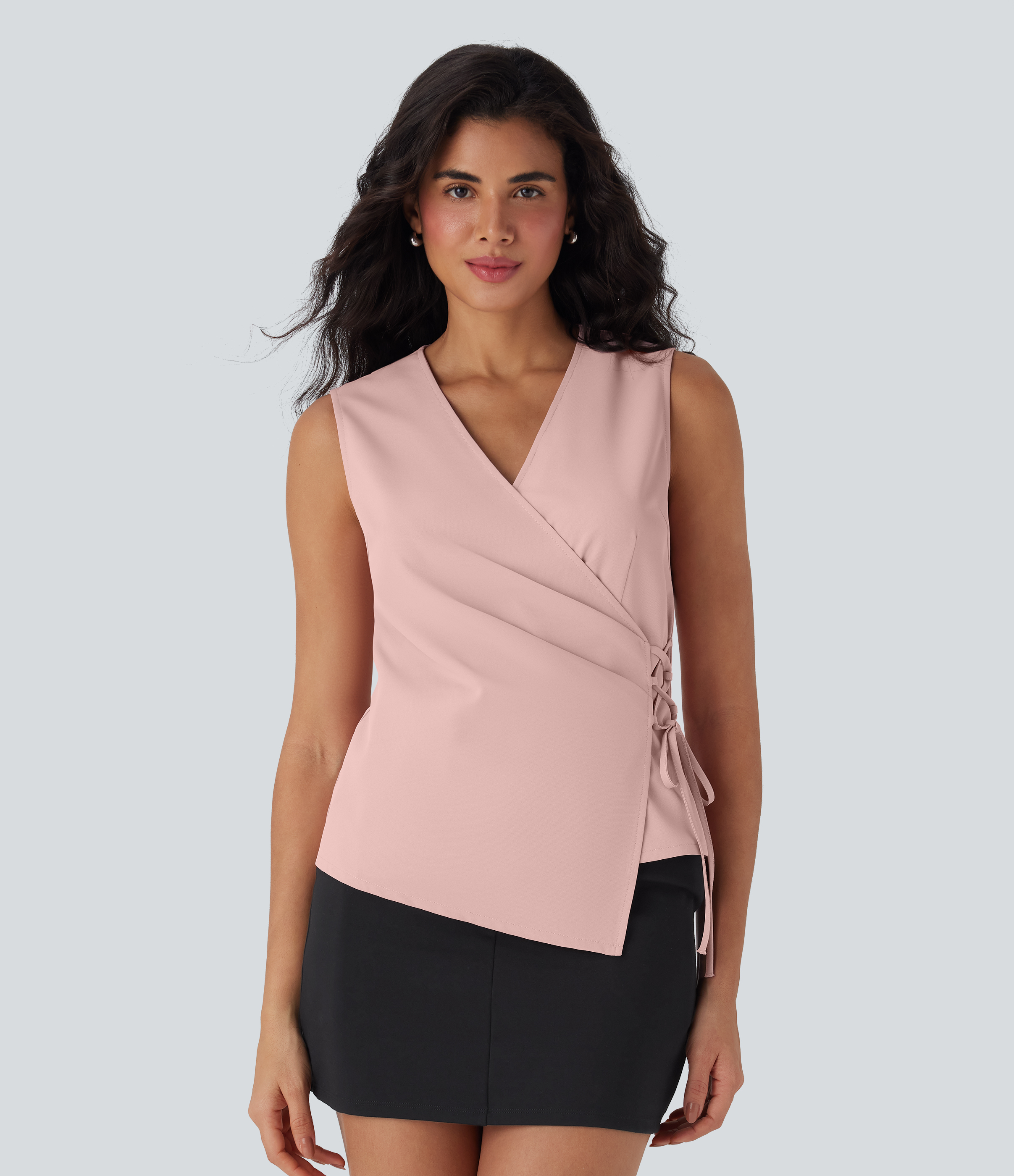 Chaleco de oficina cruzado con cuello en V y cordones