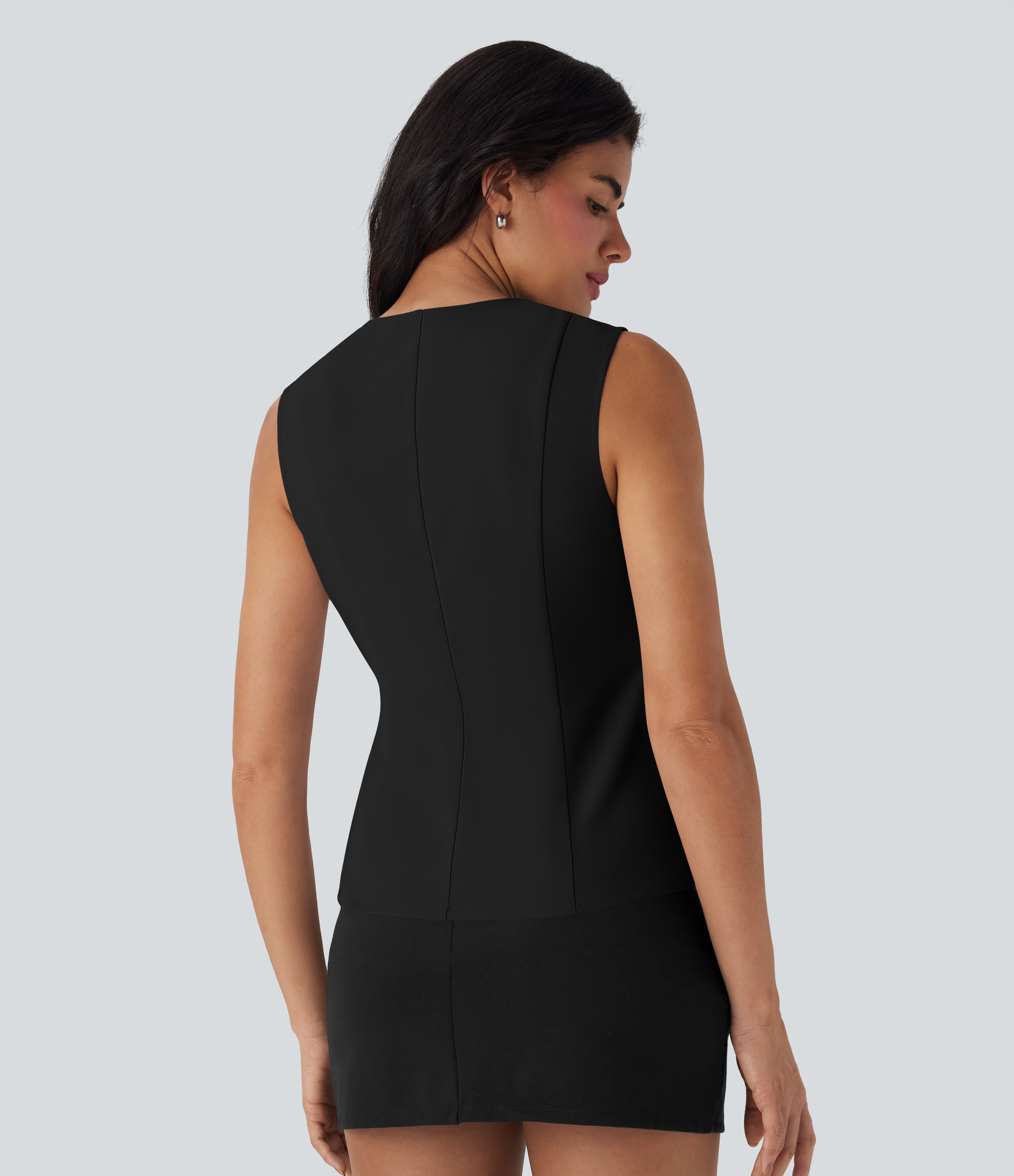 Noir Gilet de travail à encolure en V avec laçage croisé / 2