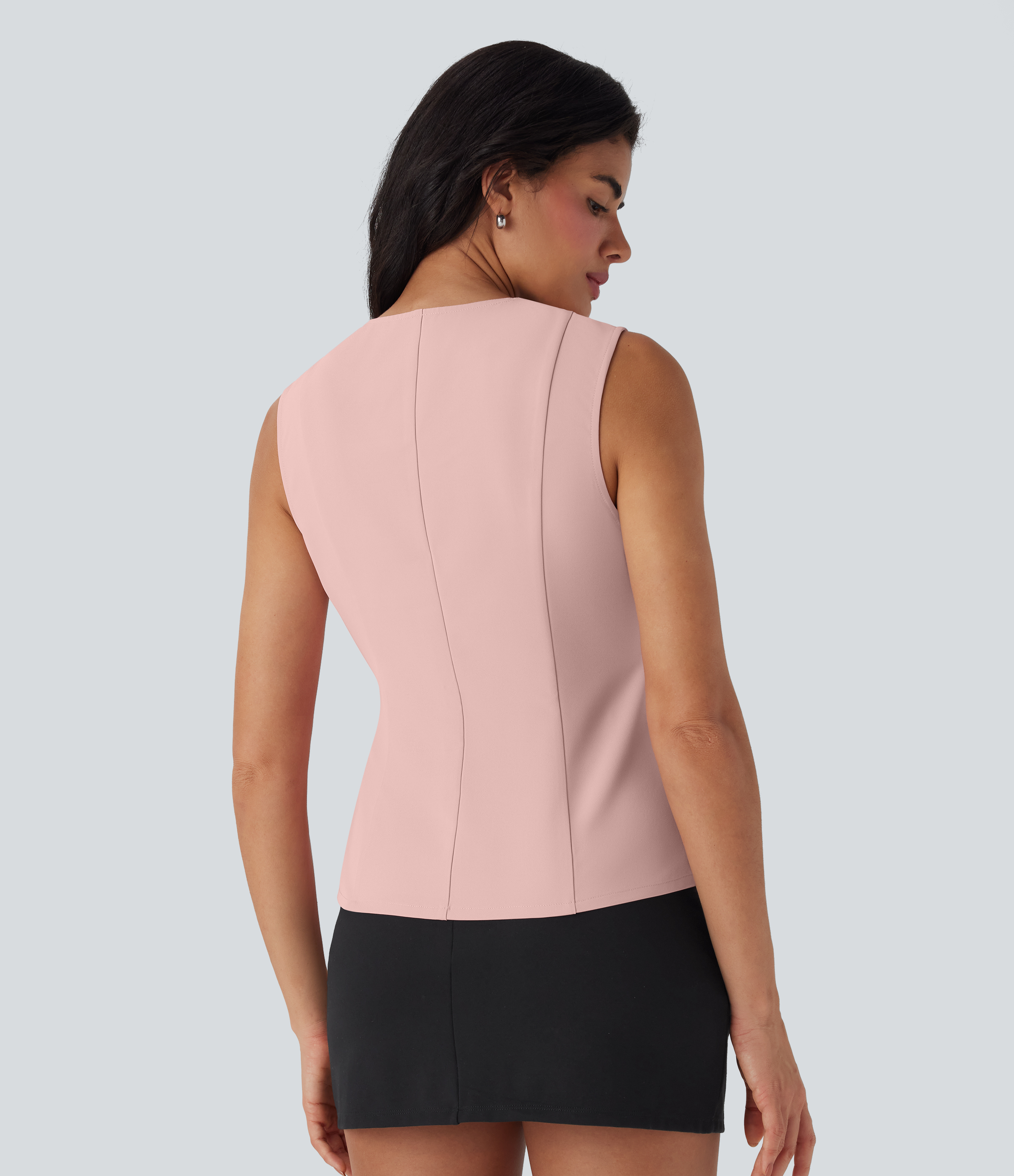 Peachskin Chaleco de oficina cruzado con cuello en V y cordones / 2