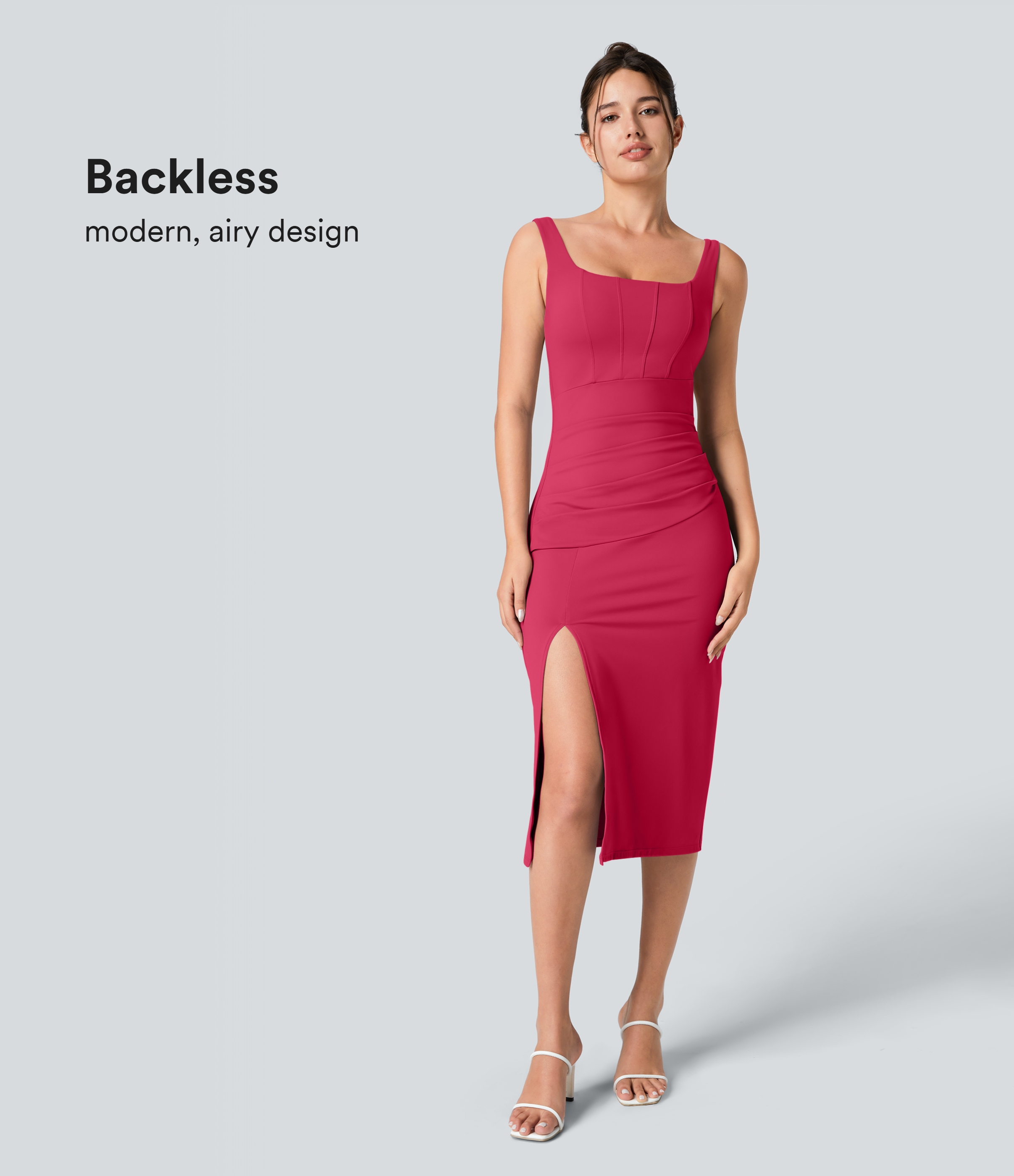 Robe Softlyzero™ Airy Airy Square Neck Back Corset Fronce Fented Bodysuit Midi Cool Touch pour demoiselles d'honneur et invitées de mariage