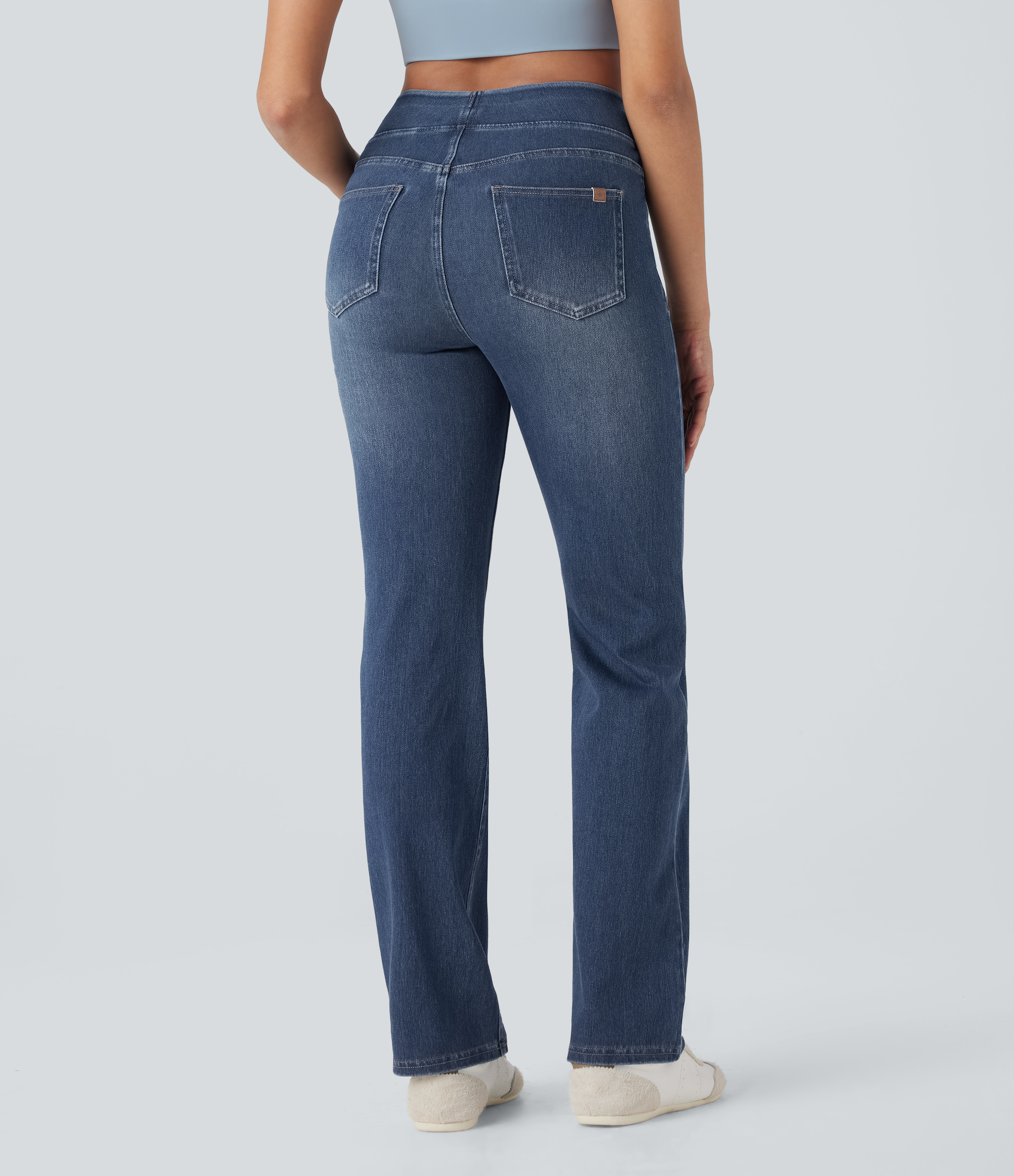 Paint Blue Denim Jeans Halara Flex™ Denim elástico corte acampanado tipo lavado tiro alto efecto moldeador abdomen bolsillo / 2