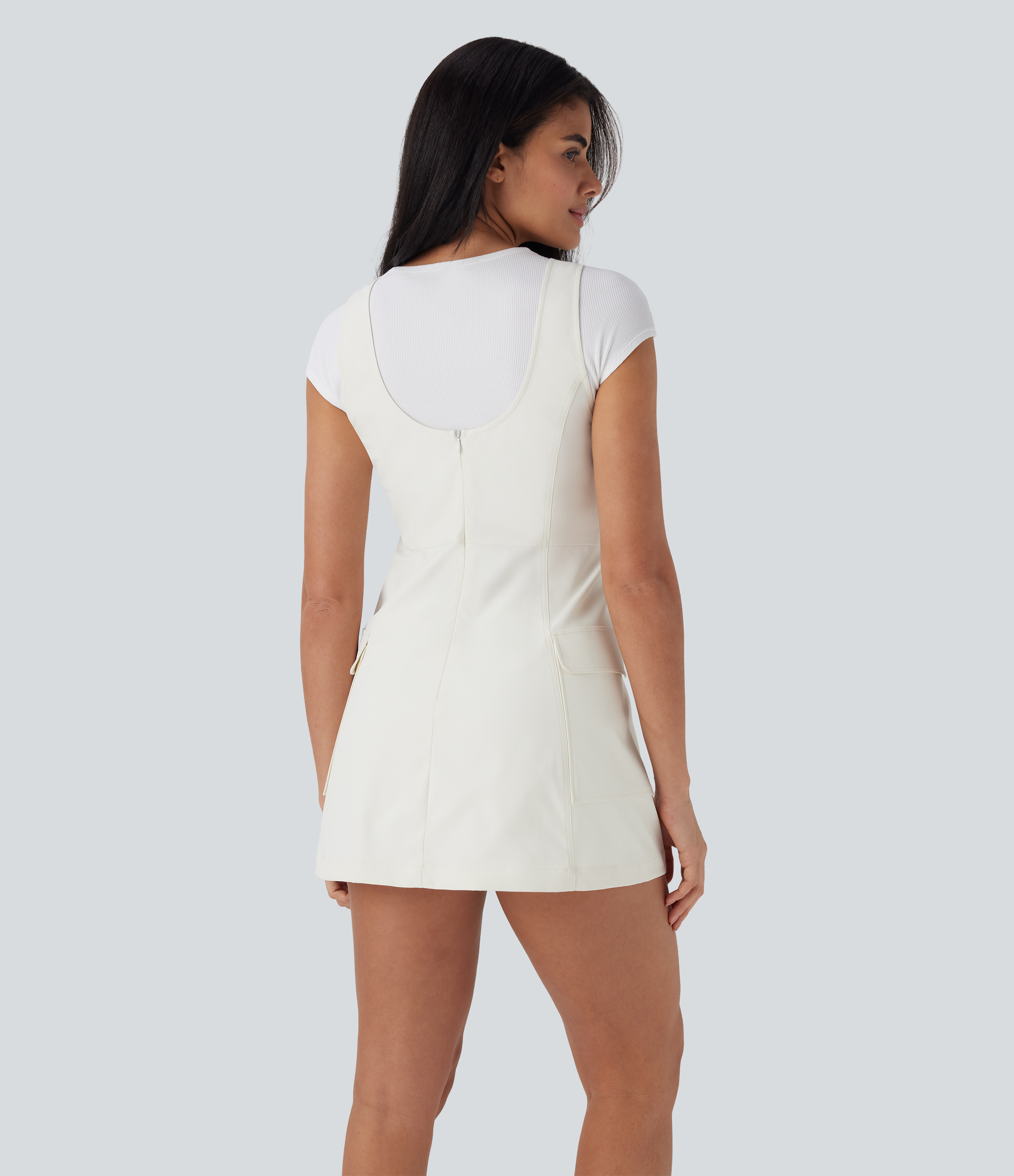 Oak White Water Repellent Wear-Resistant 2-Piece Mini Camping Cargo Dress with Pockets / 2