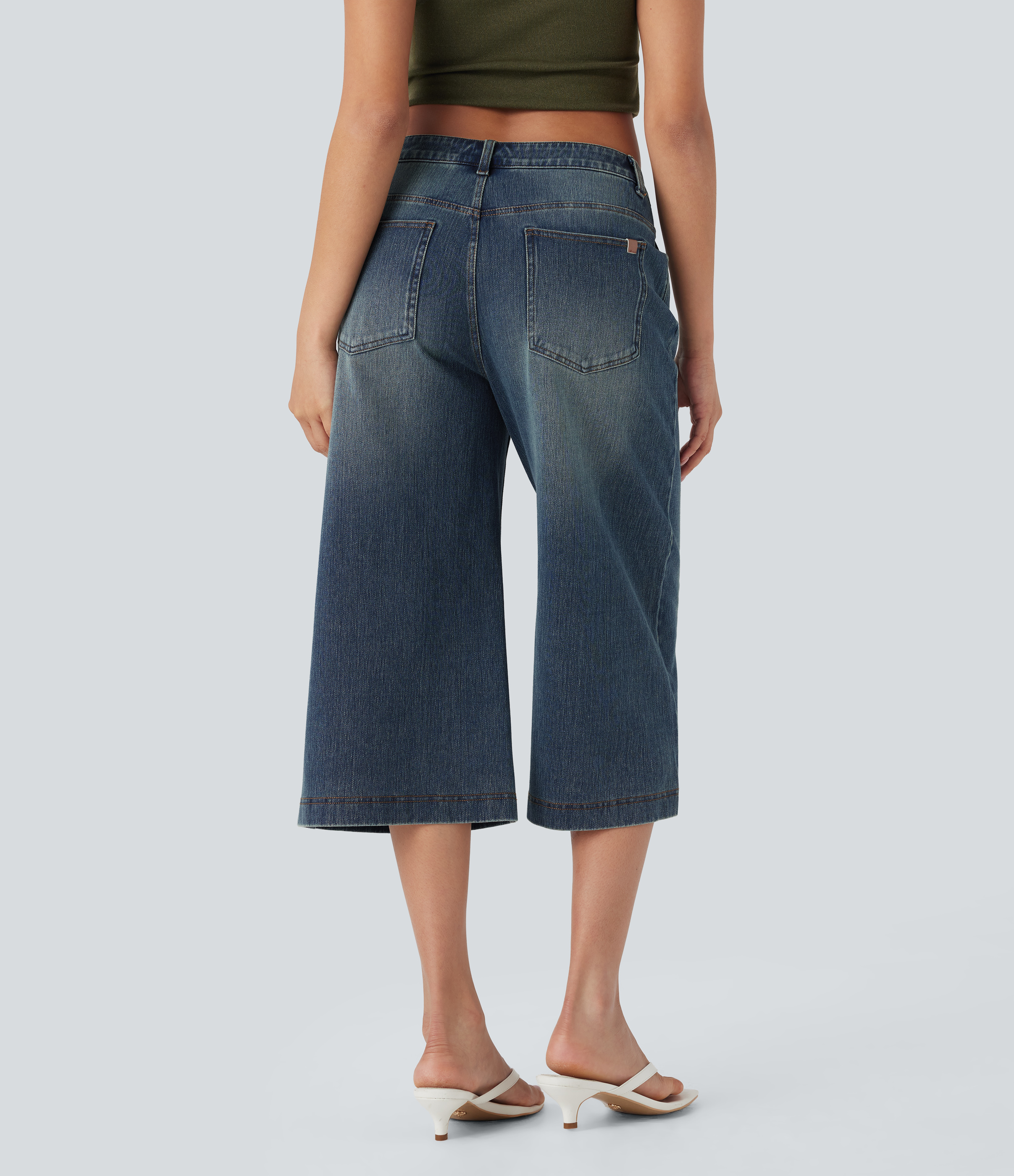 Blue Surf Denim Halara Flex™ Tief sitzende gewaschene lässige Capri Baggy Jeans mit Taschen / 2