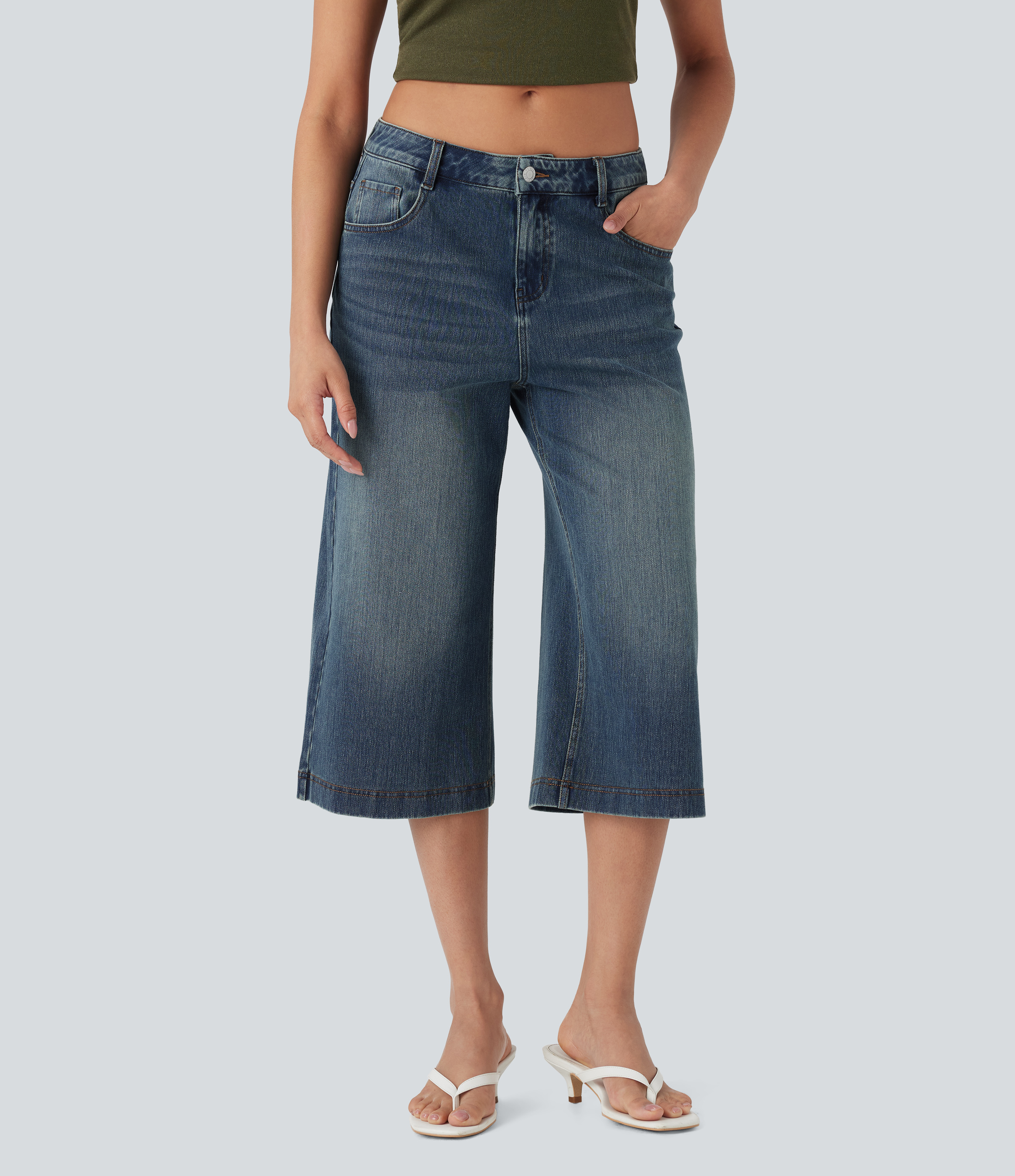 Jeans Baggy Halara Flex™ Denim holgado capri elásticos tipo lavado de tiro bajo con bolsillos