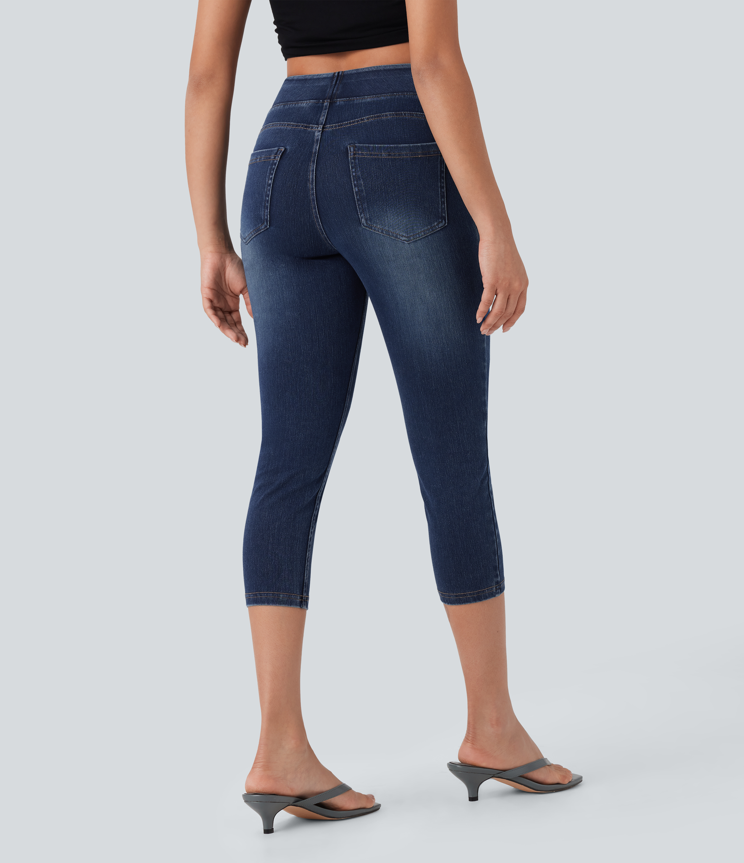Bright Blue Denim Leggings capri Halara Flex™ en jean extensible tricoté à taille haute et poches / 2