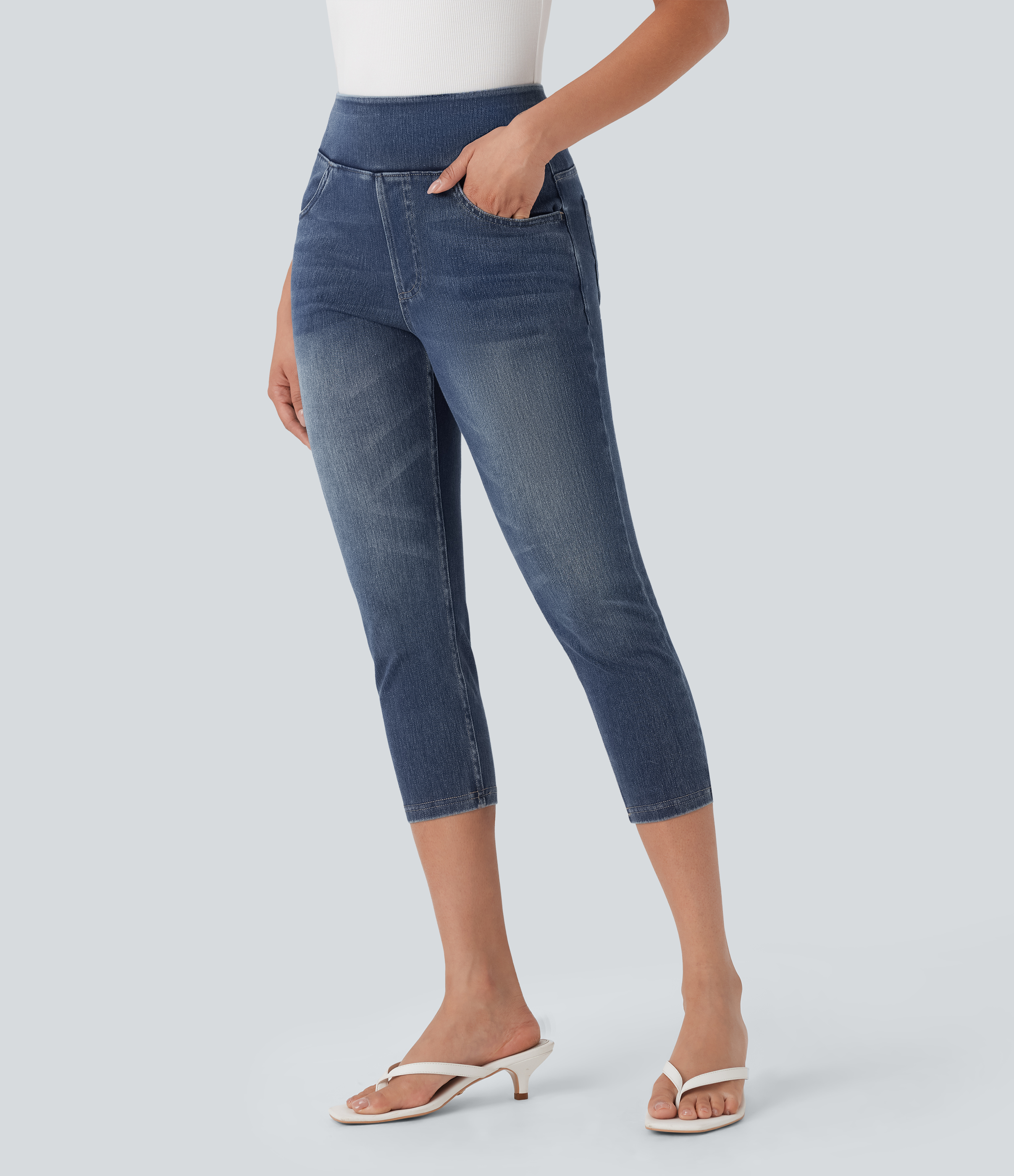 Halara Flex™ High-Waisted Denim Casual Capri Leggings with Pockets