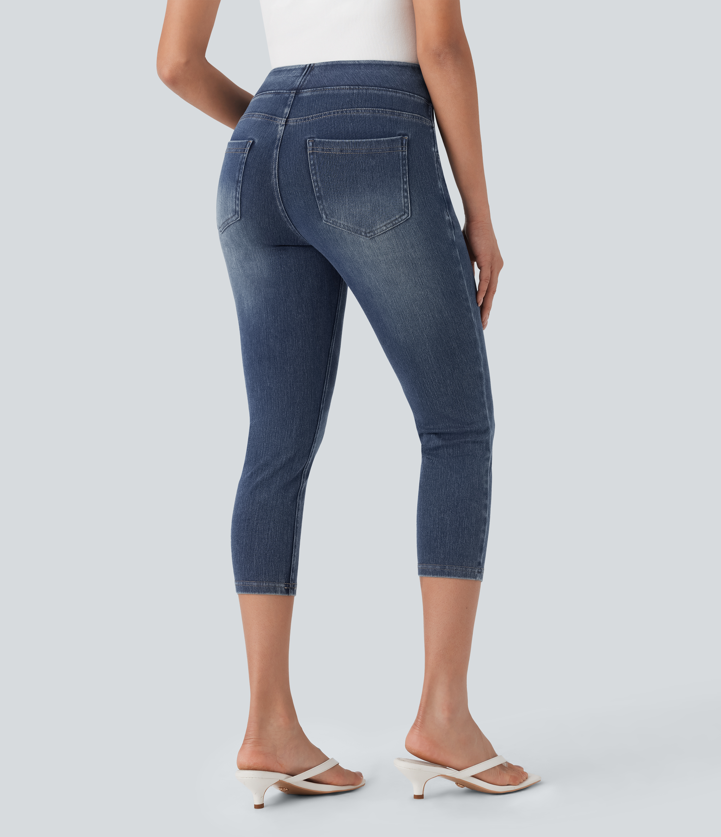 Royal Blue Denim Leggings capri Halara Flex™ Denim mezclilla elástica de tiro alto con bolsillos / 2