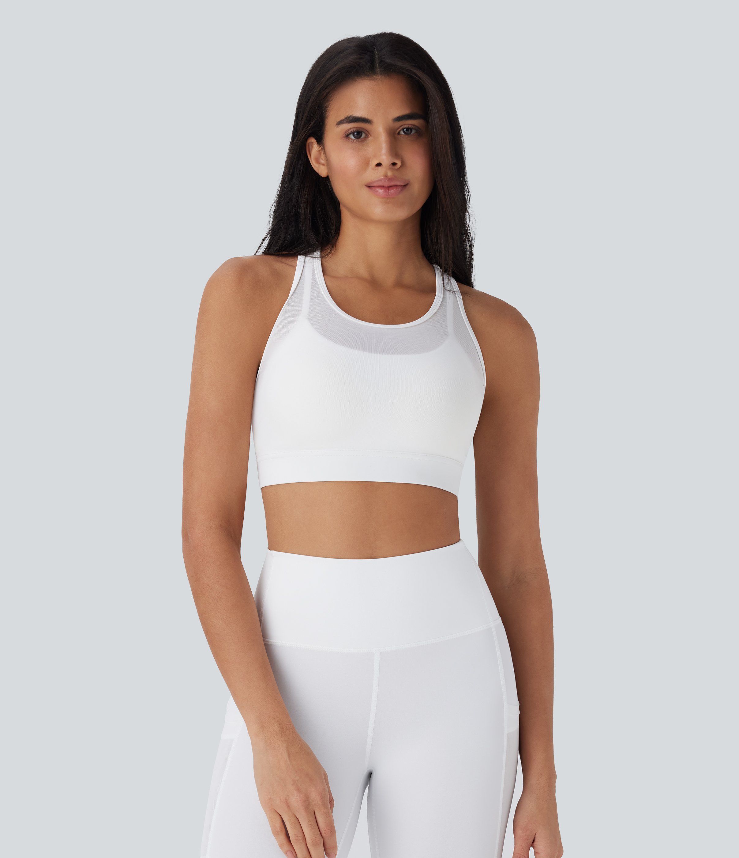 White SpeedWave™ Medium Support Racerback Contrast Mesh Quick Dry Training Sports Bra A-D Cups / 2