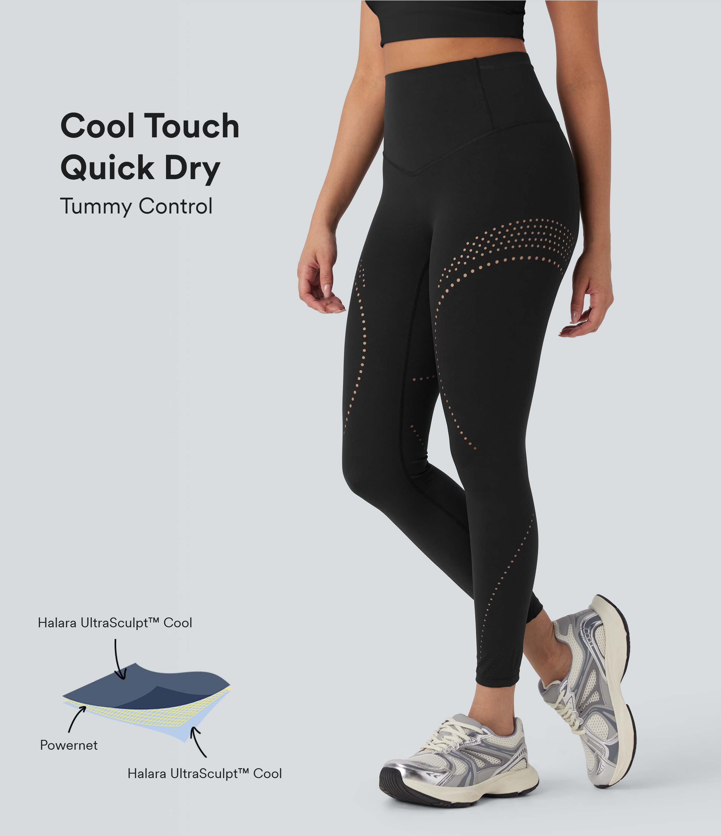 Leggings de yoga Halara UltraSculpt™ Cool à taille haute, ventilation perforée, séchage rapide et maintien du ventre - UPF 50+
