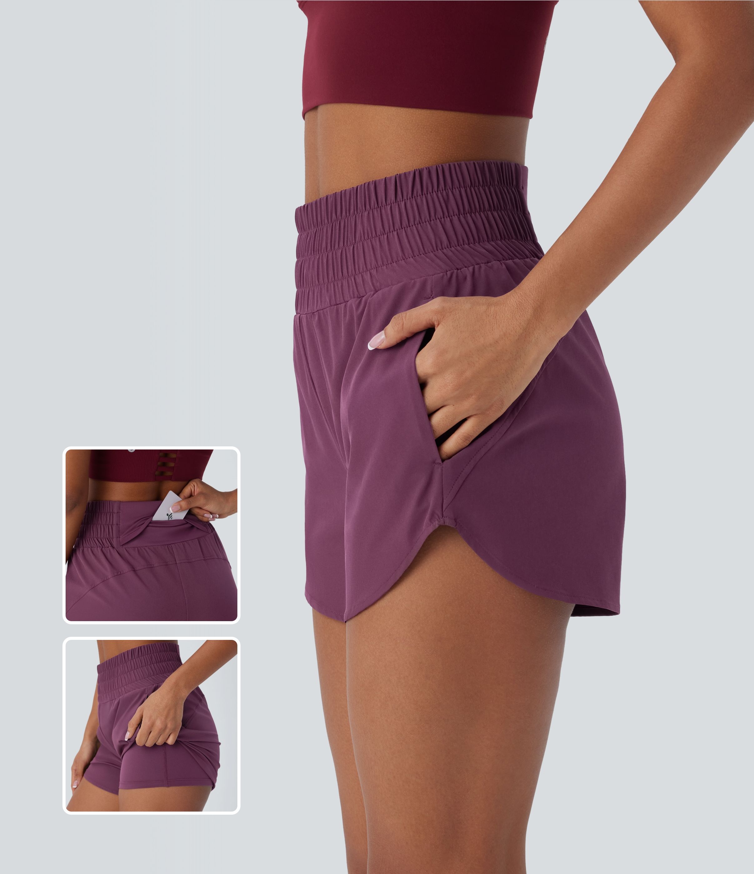 Breezeful™ High Waisted Pockets 2-in-1 Curved Hem Quick Dry Running Shorts 3.5''
