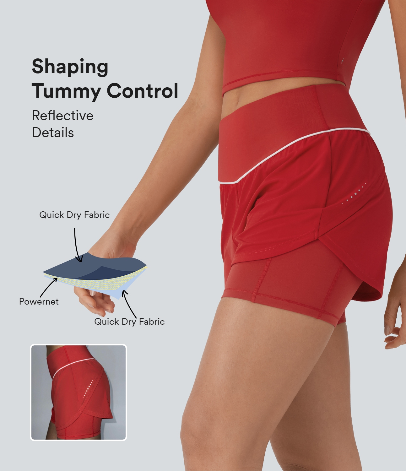 Breezeful™ Reflective Mid Rise Tummy Control 2-in-1 Quick Dry Running Shorts 5'' with Pockets