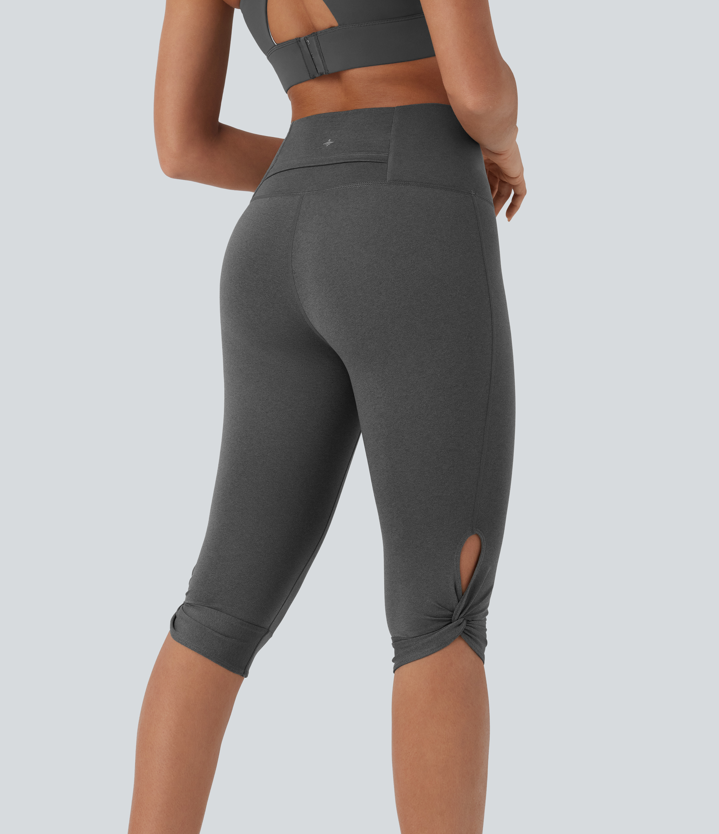 Dusky Charcoal High-Waisted Cut-Out Quick-Dry Yoga Pedal Pusher Leggings with Pocket / 2