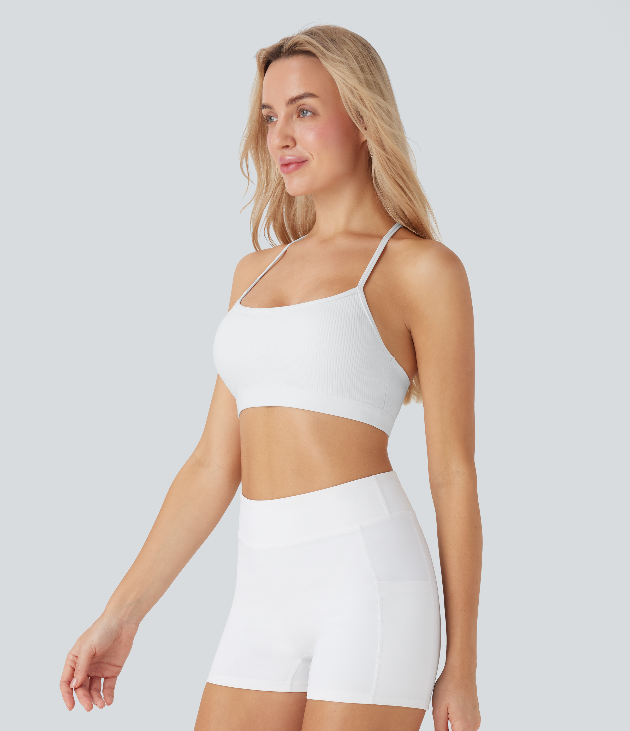 Blanco Sujetador deportivo para yoga acanalado, de baja sujeción y con abertura, copas A-D / 2