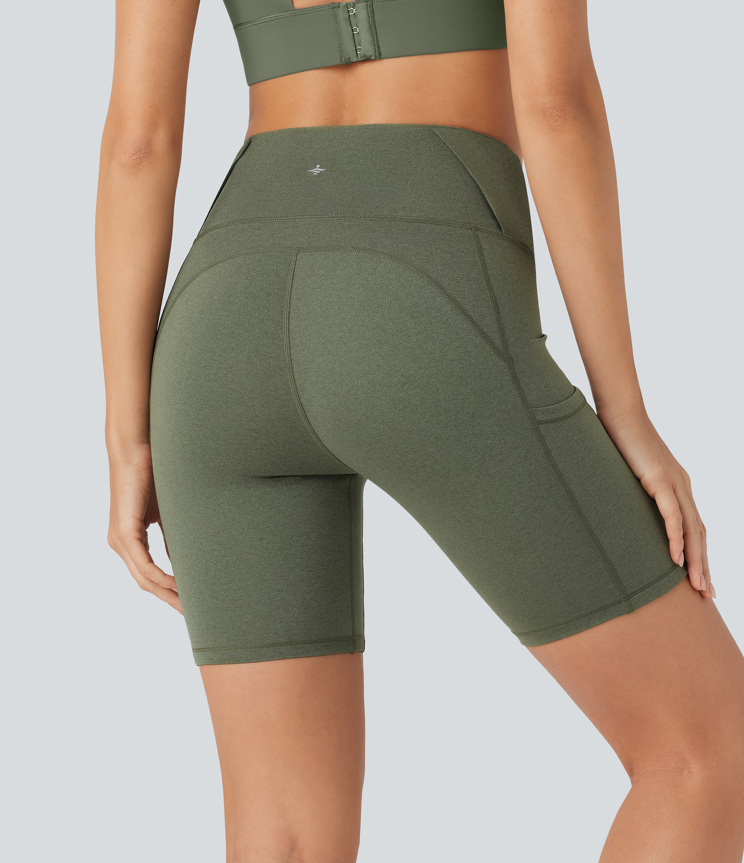 Rifle Green Heather SoCinched High Waist Bauch-Kontrolle Schlaufen Schnell Trocknende Yoga Radlerhose 7'' mit Taschen / 2