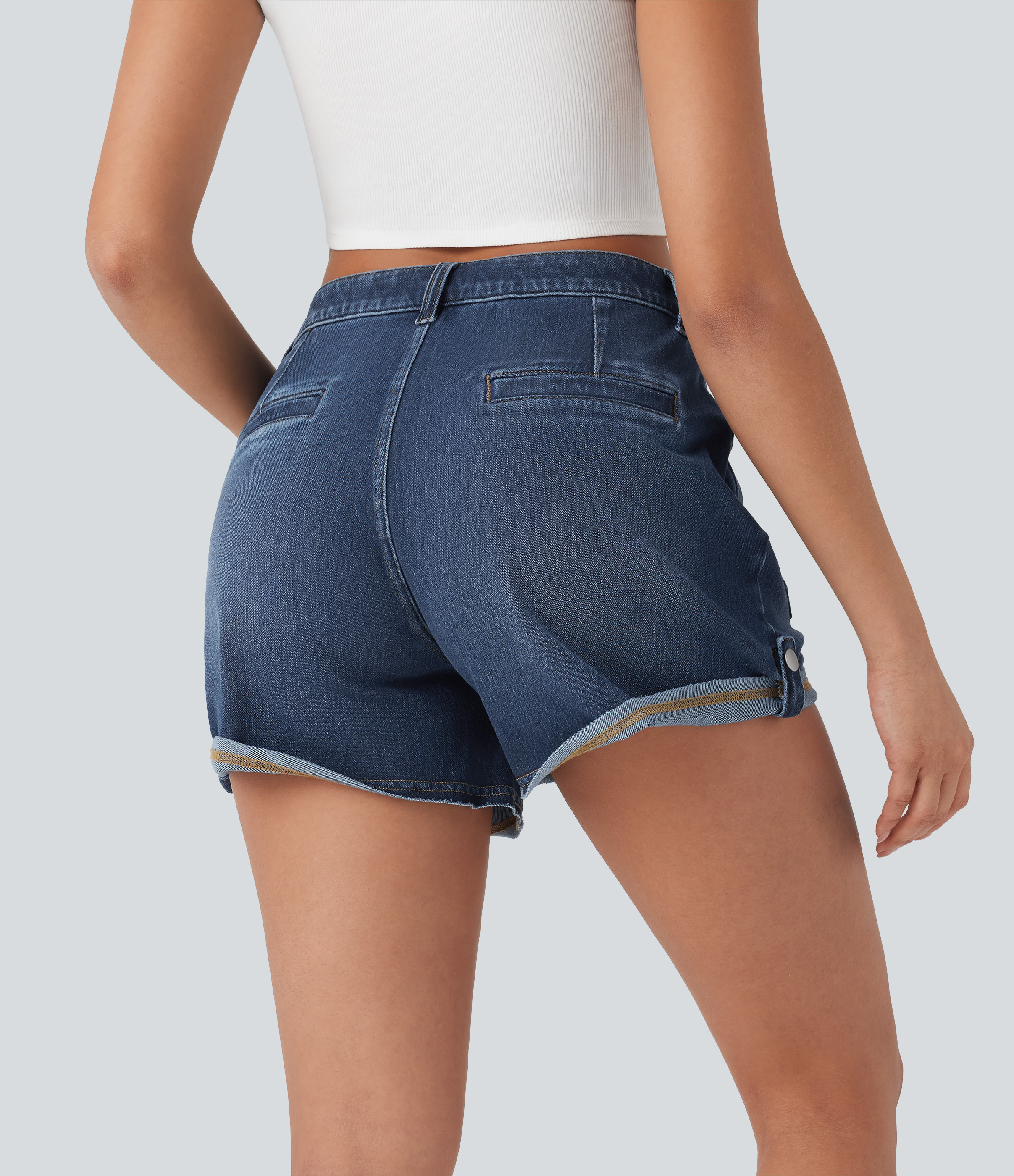Tide Blue Denim Halara Flex™ Mid Rise Pocket Rolled Hem Washed Denim Casual Shorts / 2