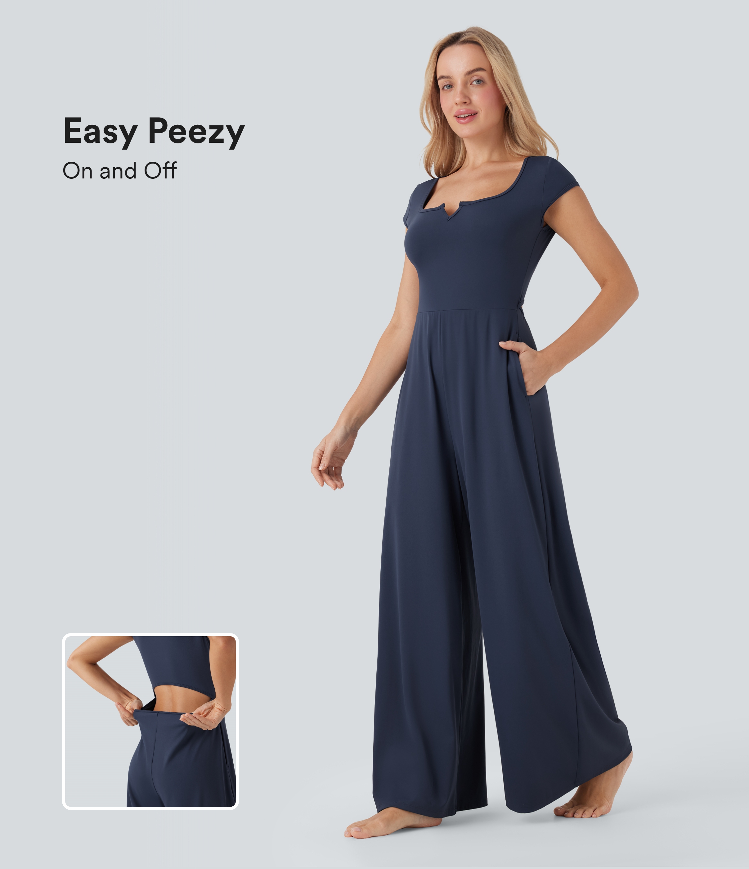 SoftlyZero™ Airy Short Sleeve Wide Leg Cool Touch Yoga Jumpsuit with Pockets-Easy Peezy Edition