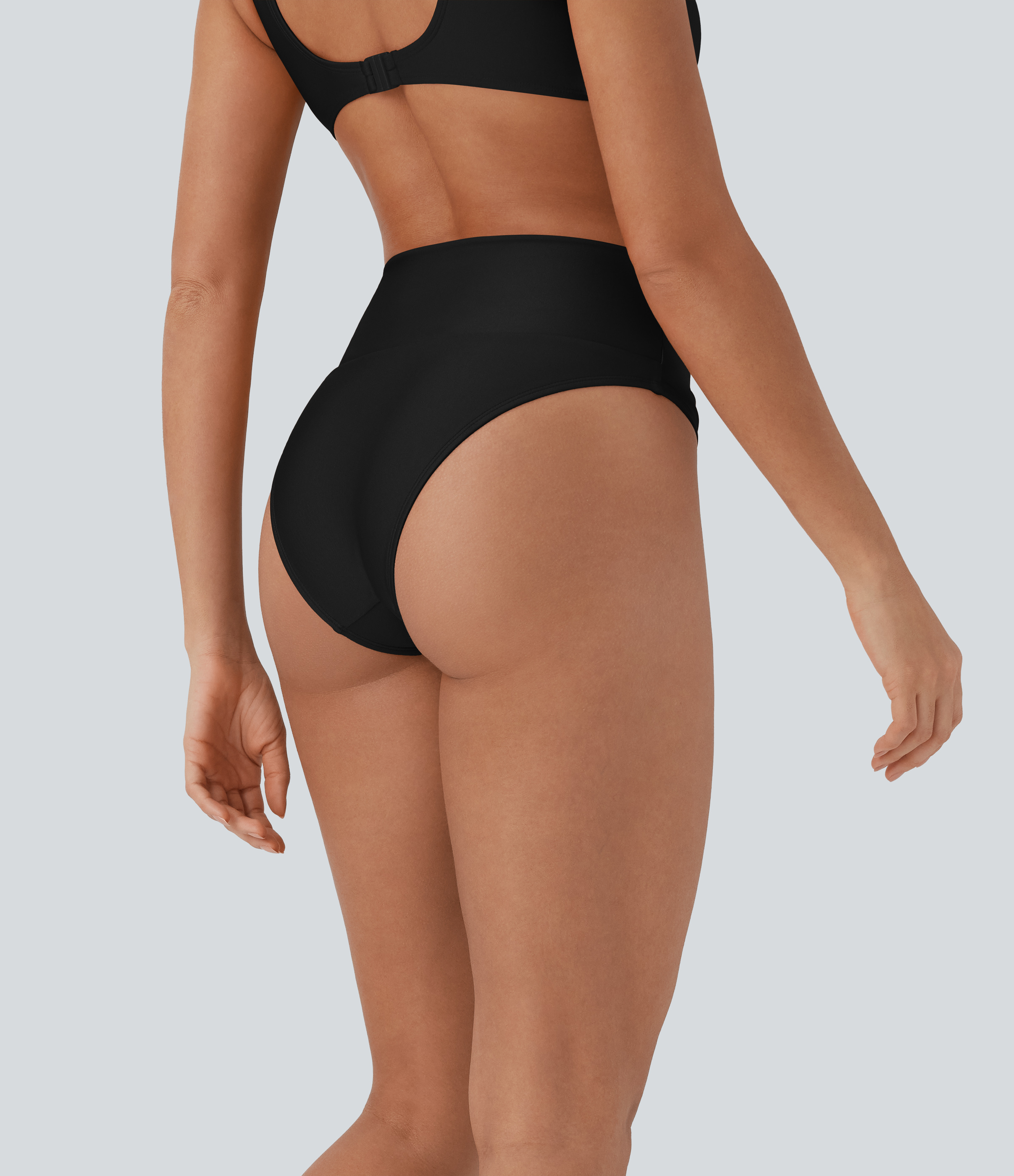 Noir Bas de bikini brillants taille haute sculptant le ventre — maillot de bain / 2
