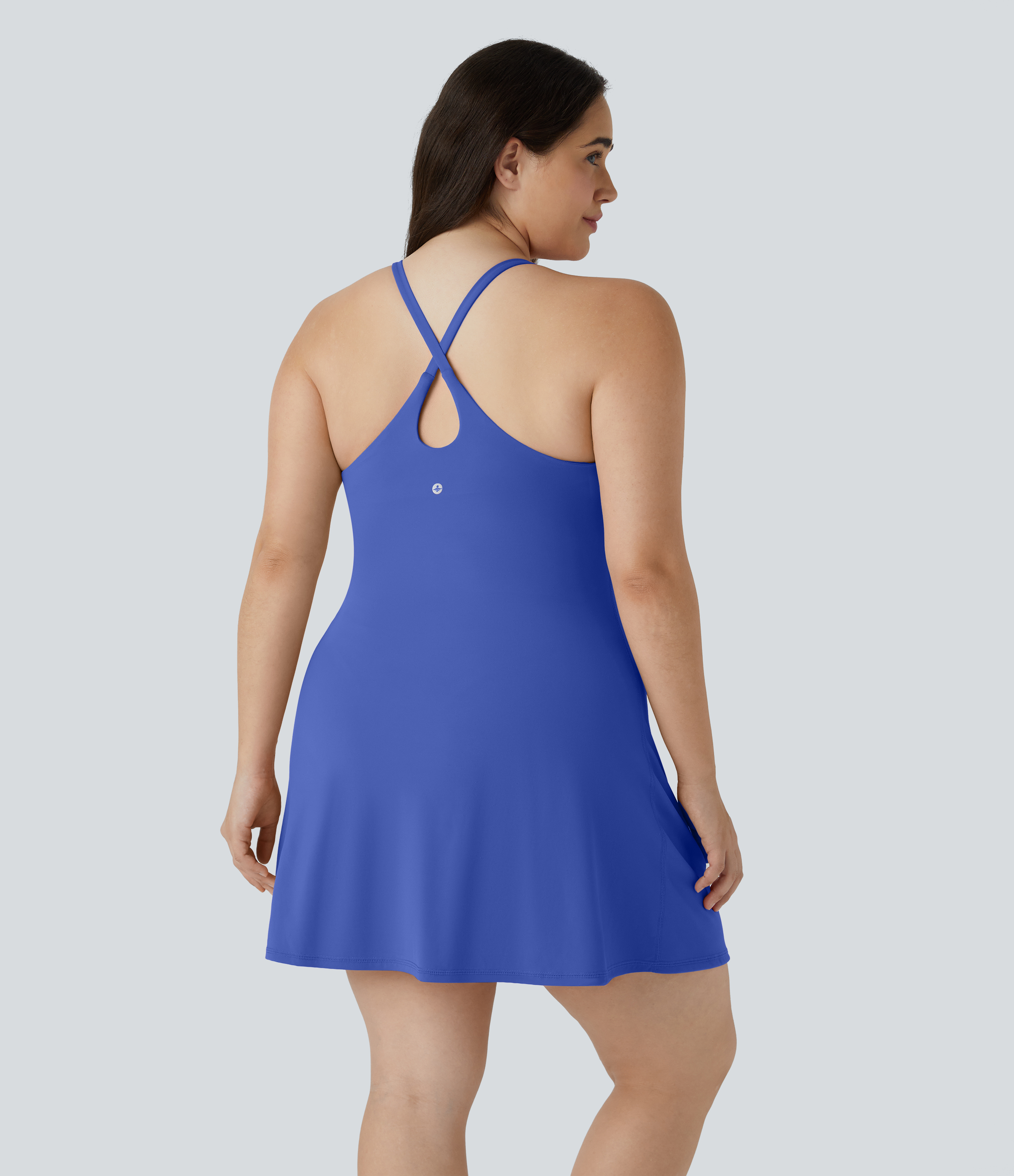 Lotus Blue Everyday SoftlyZero™ Plush Backless 2-in-1 Flare Workout Plus Size Dress-Wannabe-Easy Peezy / 2