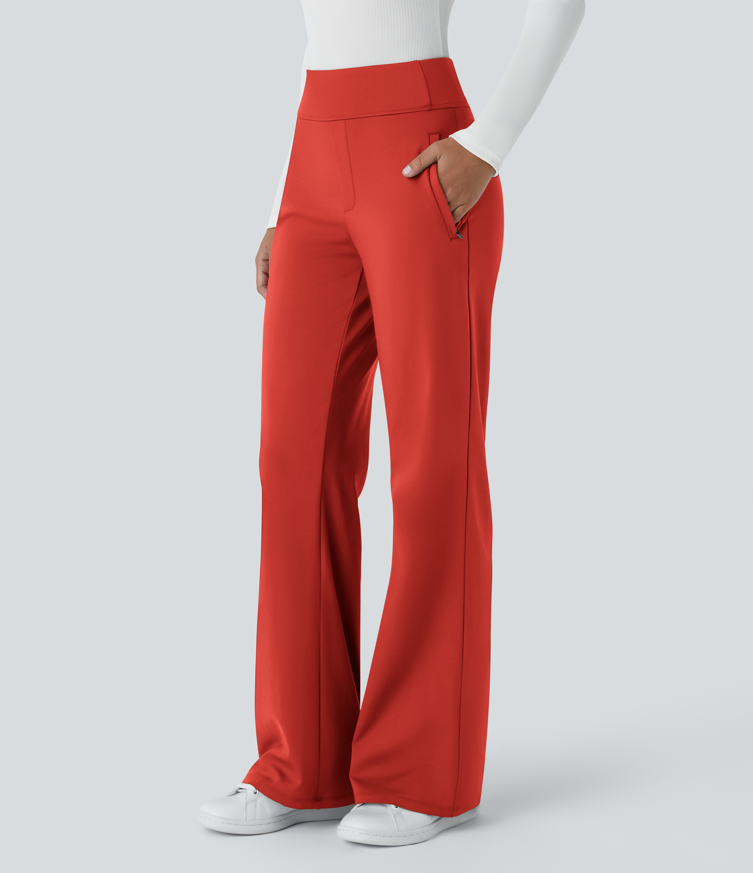 Pantalon tailleur évasé taille mi-haute Halara Flex™ DayStretch avec zip latéral et poches
