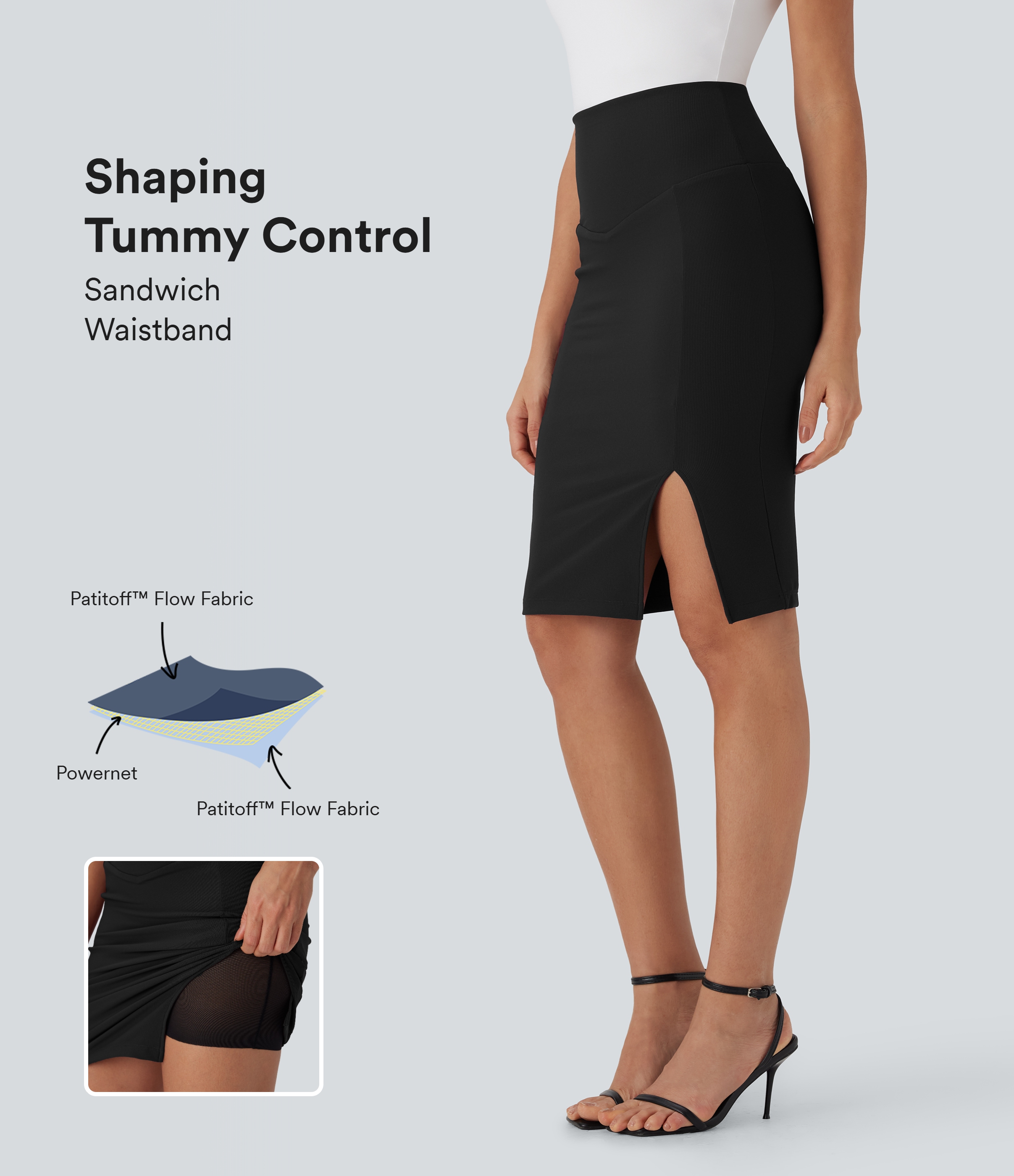 Patitoff™ Flow Pet Hair Resistant High Waisted Tummy Control 2-in-1 Bodycon Midi Casual Skirt