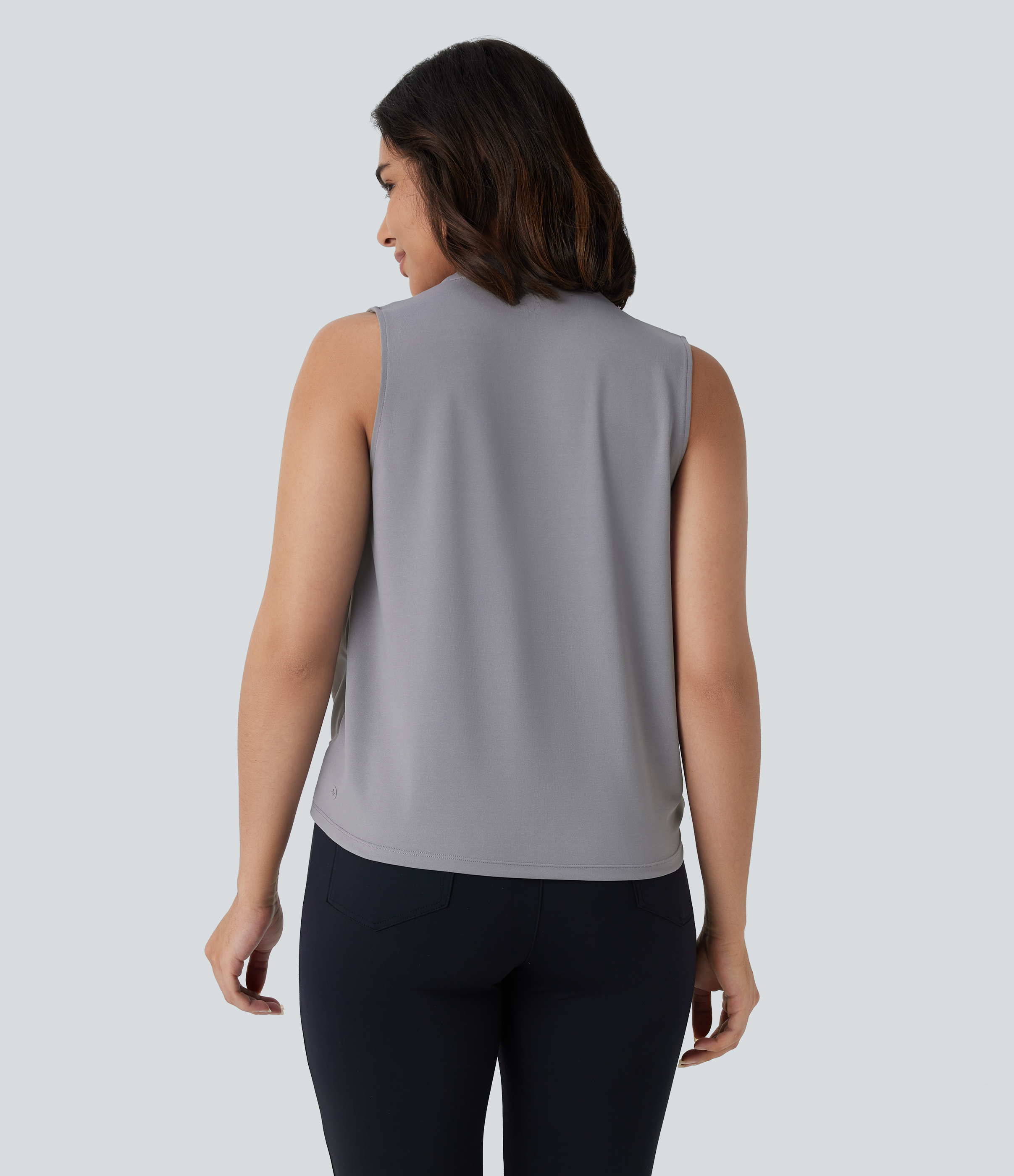 Ultimate Gray V Neck Sleeveless Wrapped Crossover Work Blouse / 2