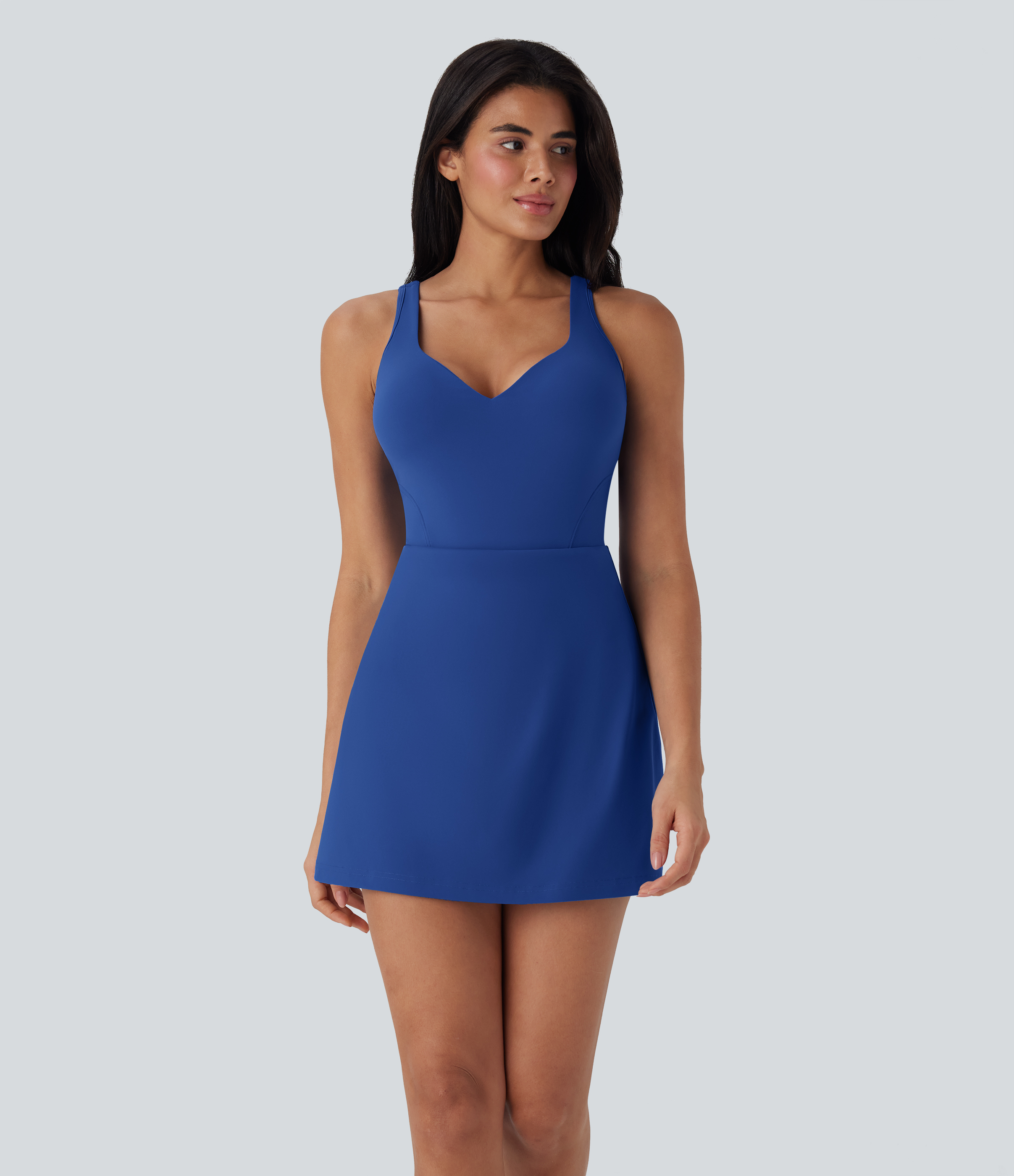 SoftlyZero™ Plush Push-Up Molded Cups 2-in-1 Yoga Active Dress with Pockets-Easy Peezy DD-F Cups