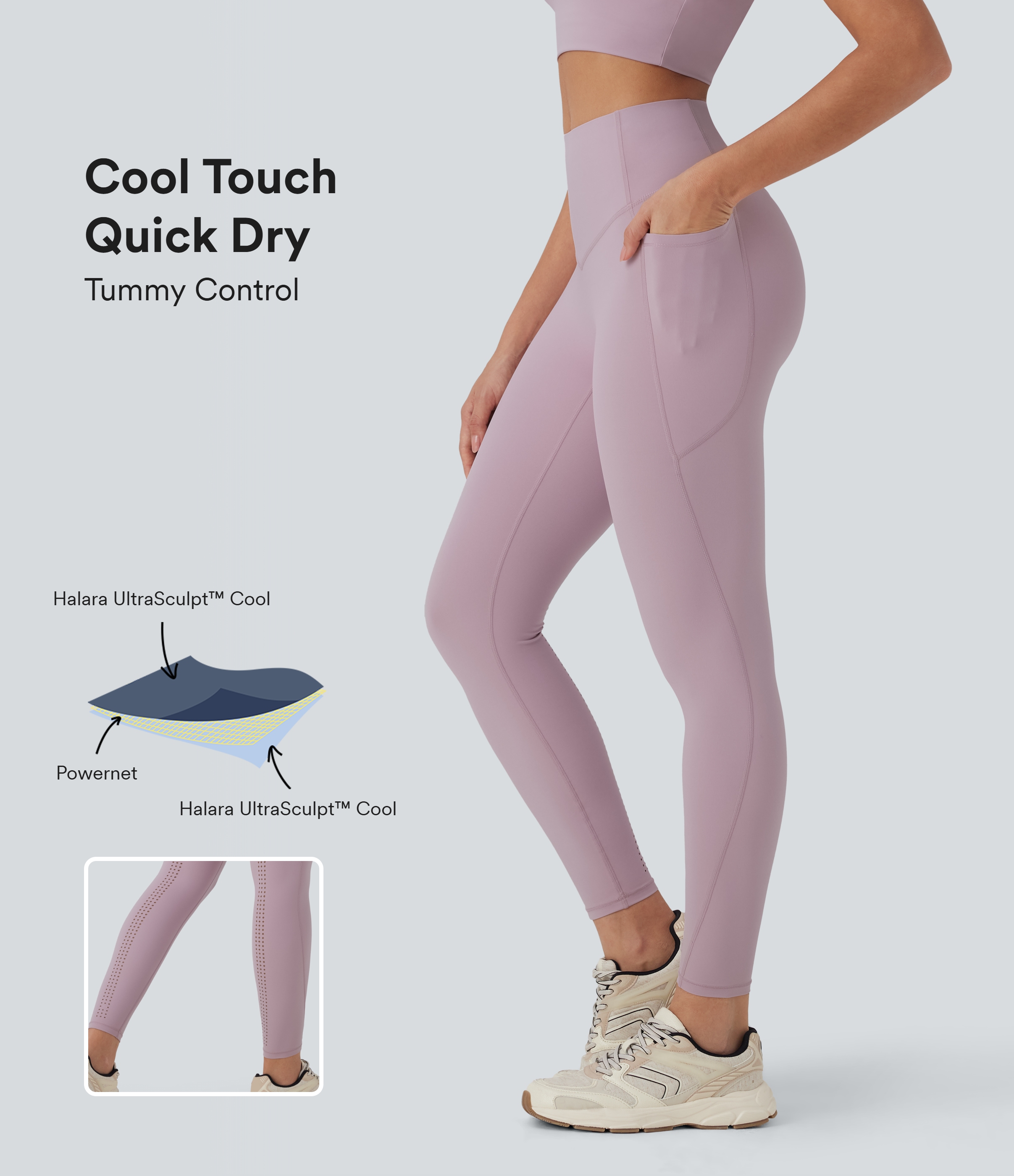 Halara UltraSculpt™ Cool Quick Dry High Waisted Tummy Control Cut Out Yoga Leggings with Pockets-UPF50+