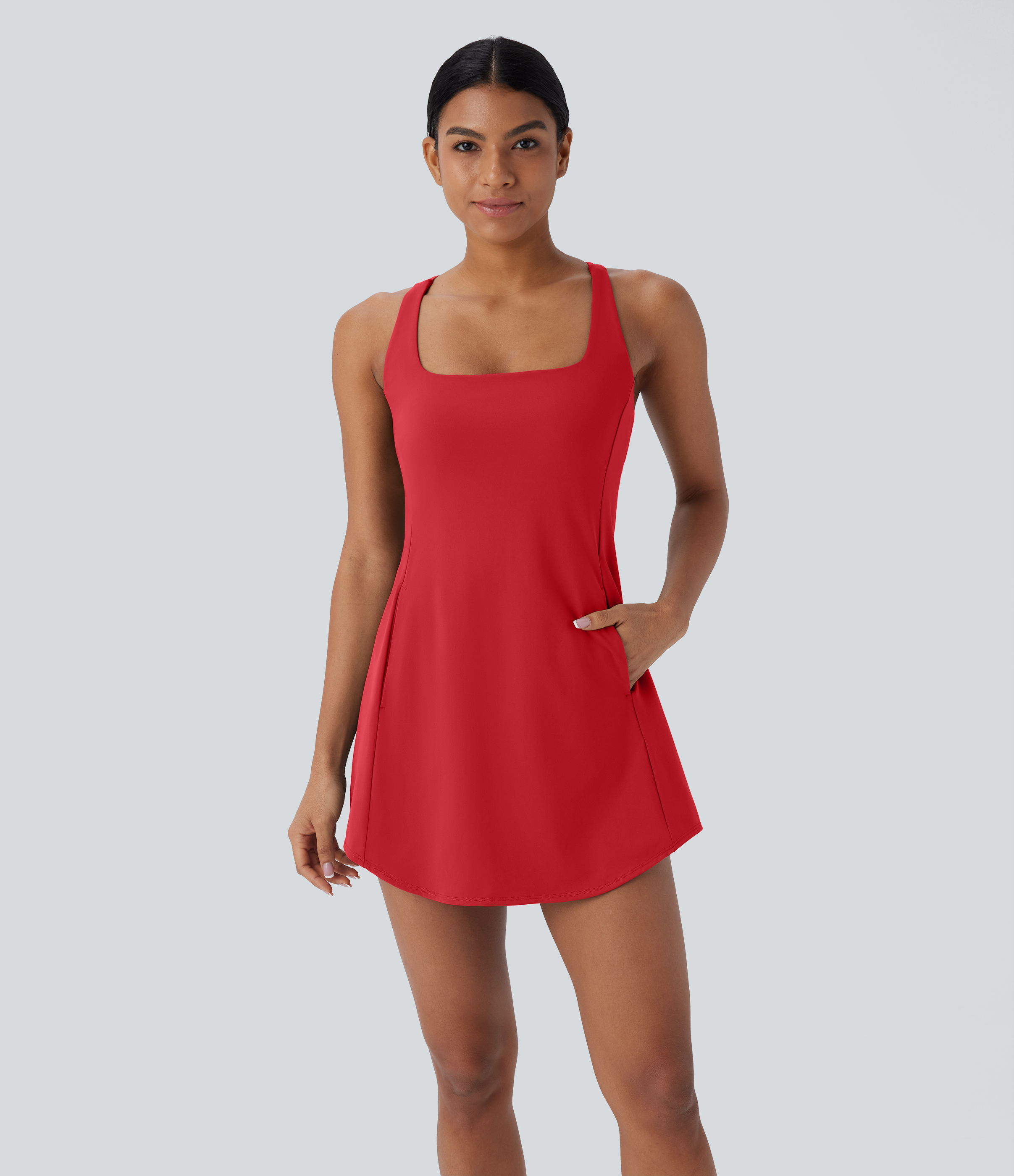 Mars Red Robe de sport yoga mini 2-pièces SoftlyZero™ Plush à découpes avec poche A-C / 2