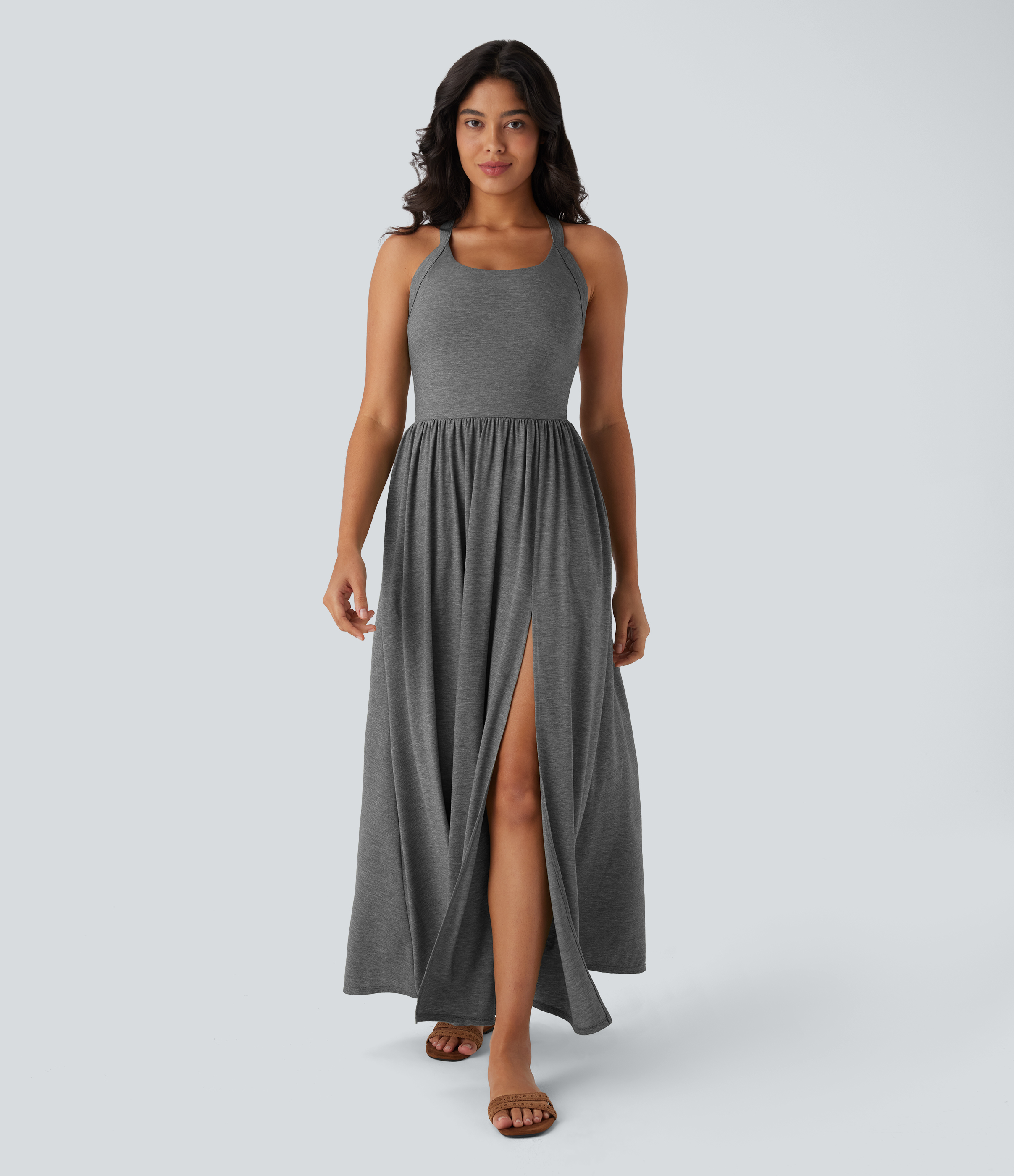 backless flowy maxi dress Women's Twisted Split Resort with Pockets Shopthelook_BA00201335100 Satin Scarf Print Maxi length design Cascading ruffle Color:Whitewash