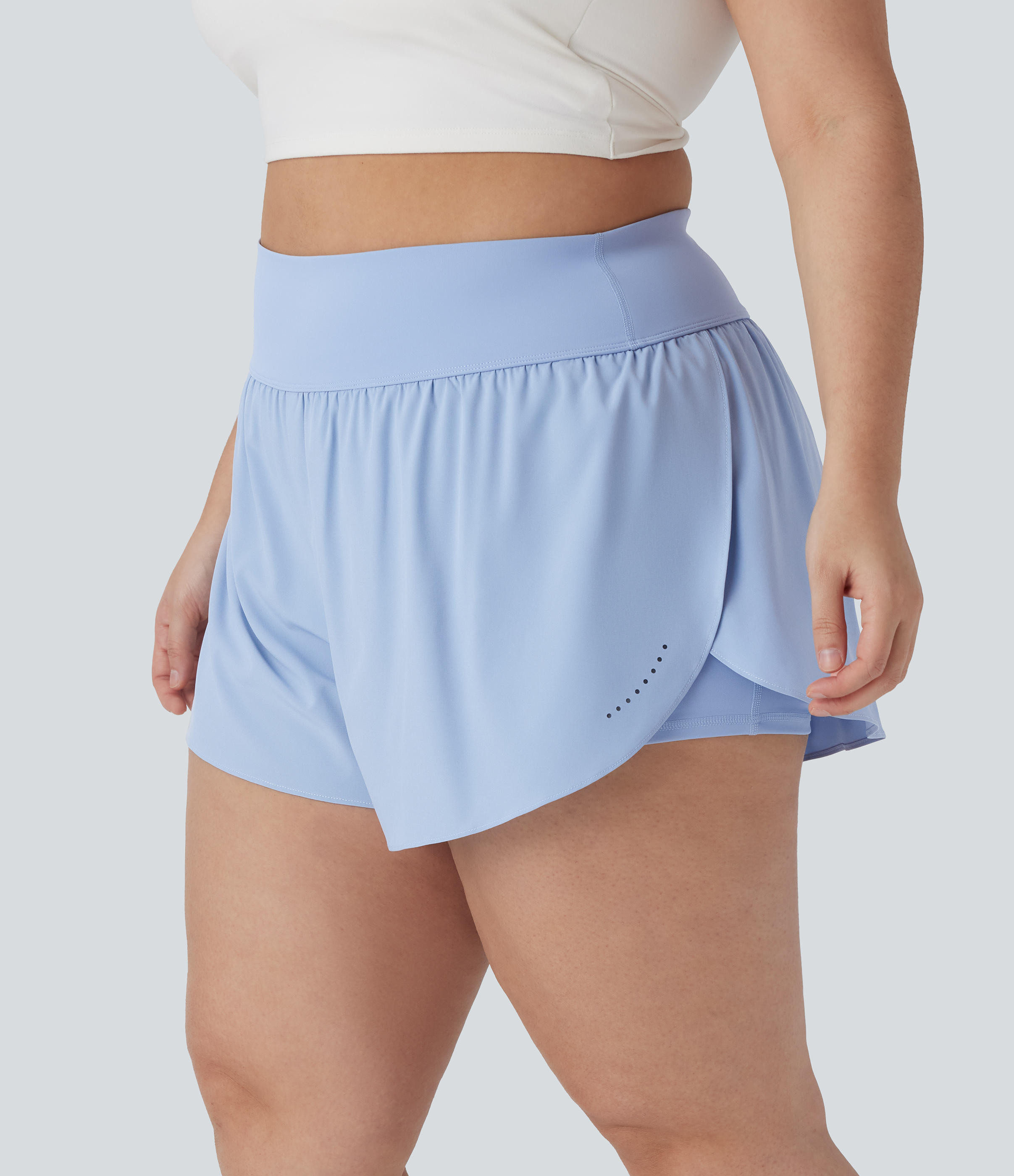 SoftlyZero™ QuickDry High Waisted Reflective Dots Crossover Hem 2-in-1 Running Plus Size Shorts with Pockets