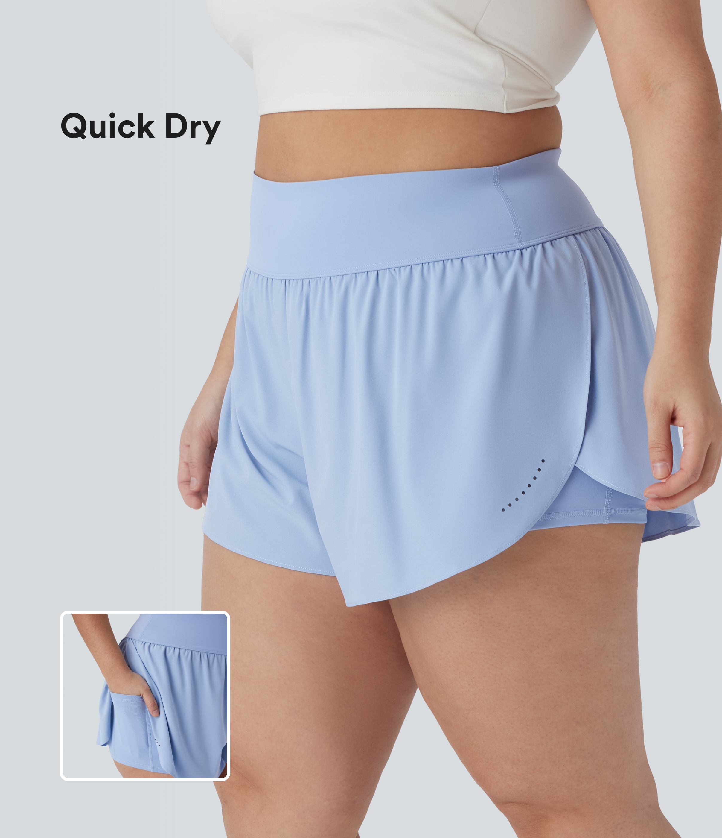 Shorts de running Softlyzero™ 2 en 1 de secado rápido con puntos reflectantes y dobladillo cruzado con bolsillos en tallas grandes