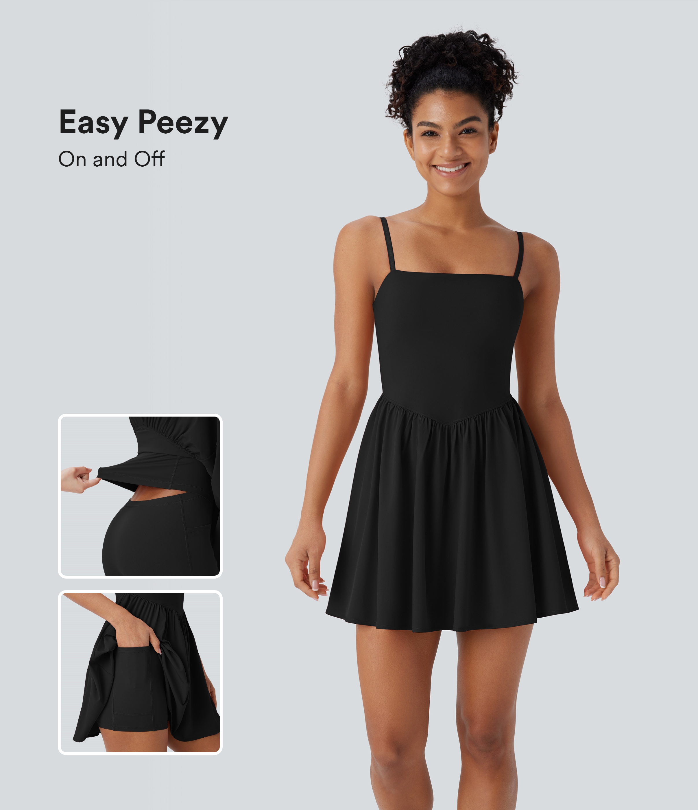 Noir Breezeful™ 2-en-1 mini robe de yoga active à séchage rapide avec poches — version Easy Peezy / 1