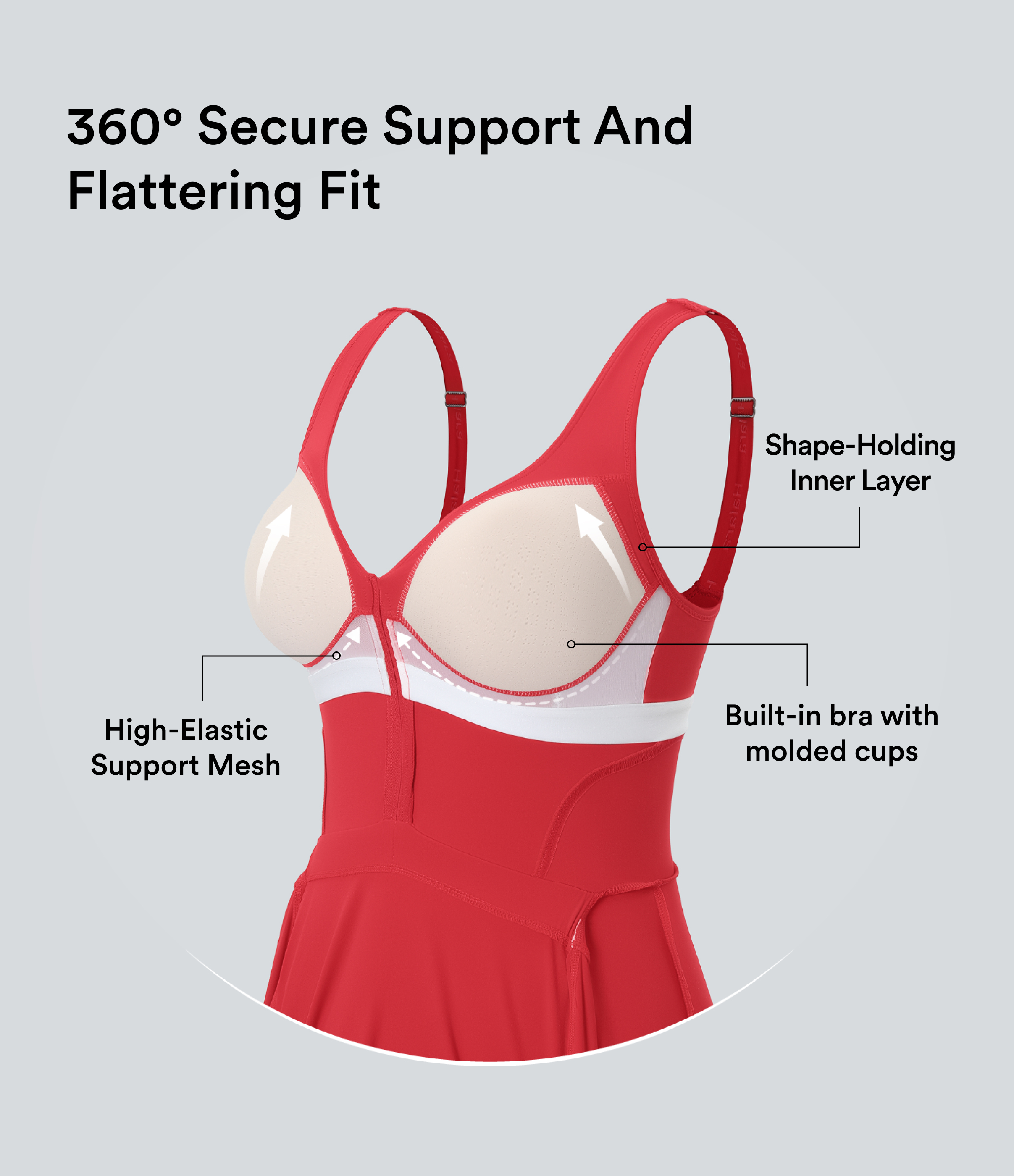 Tomato Vestido deportivo SoftlyZero™ Plush afelpado 2 en 1 con push-up, copas moldeadas, cierre con cremallera, bolsillos de edición Easy Peezy en copas D-F / 2