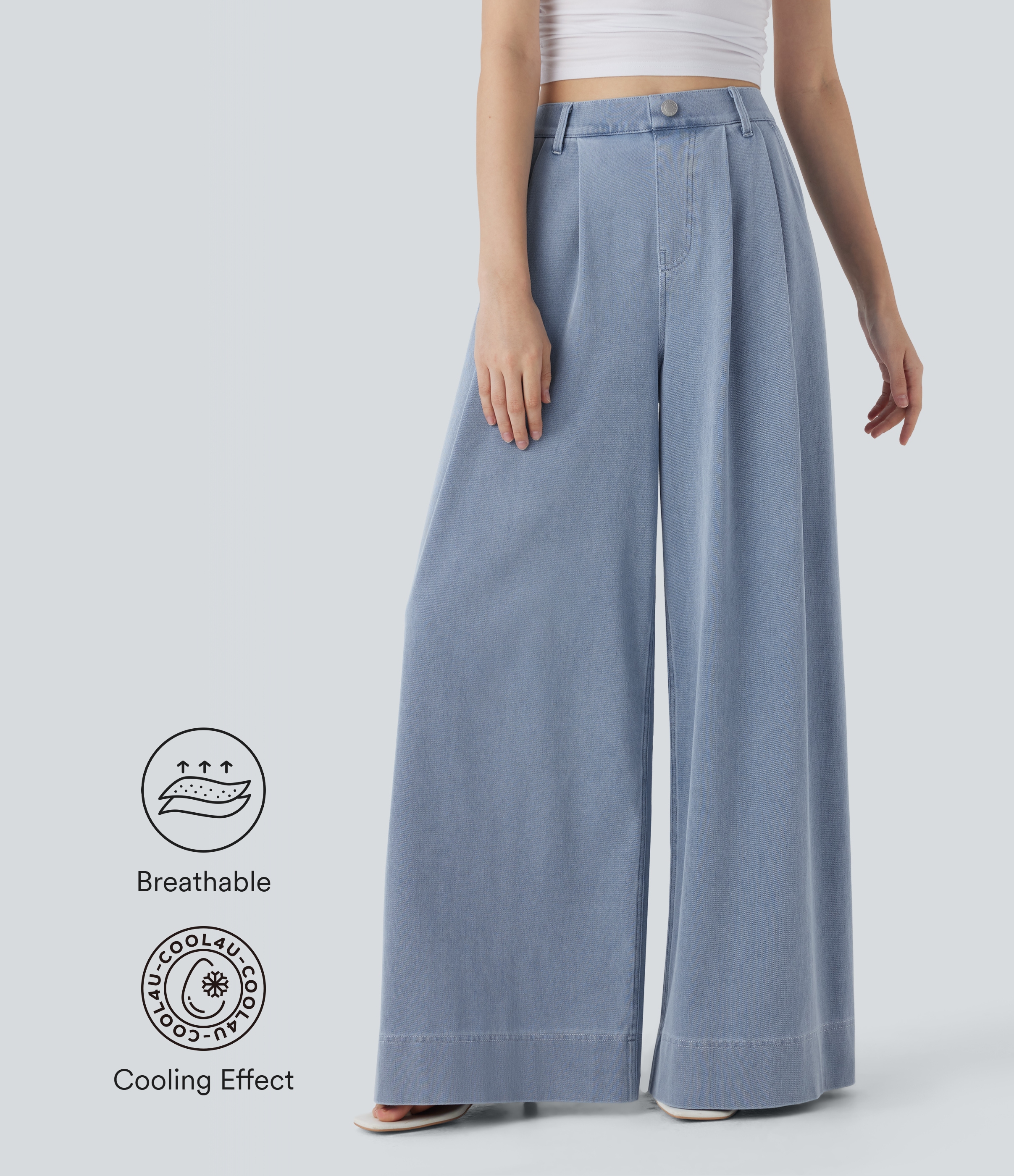 Halara Flex™ High Waisted Wide leg Cool Touch Quick Dry Denim Casual Jeans with Pockets