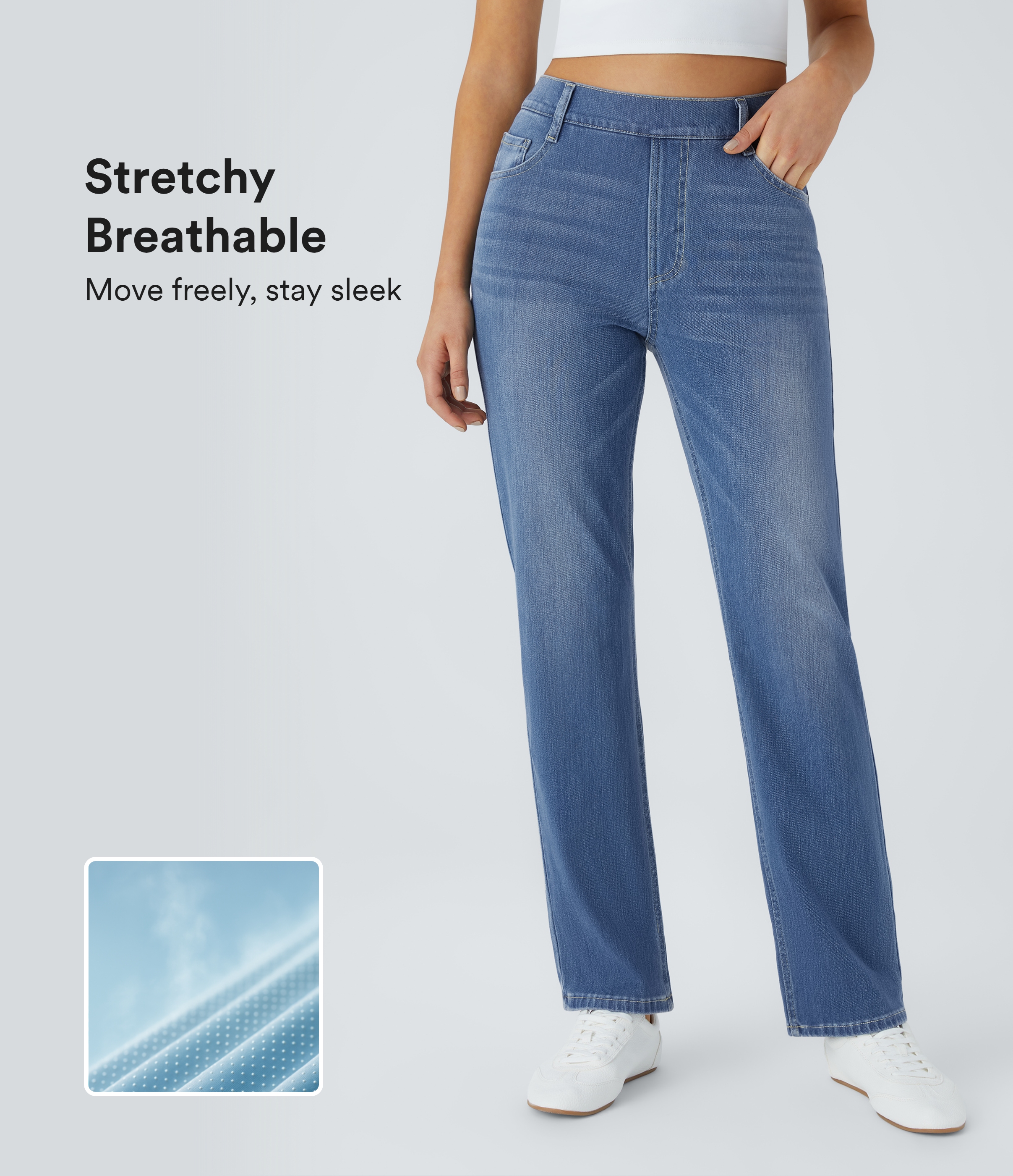 Jeans Halara Flex™ Denim elásticos de tiro alto descoloridos con múltiples bolsillos