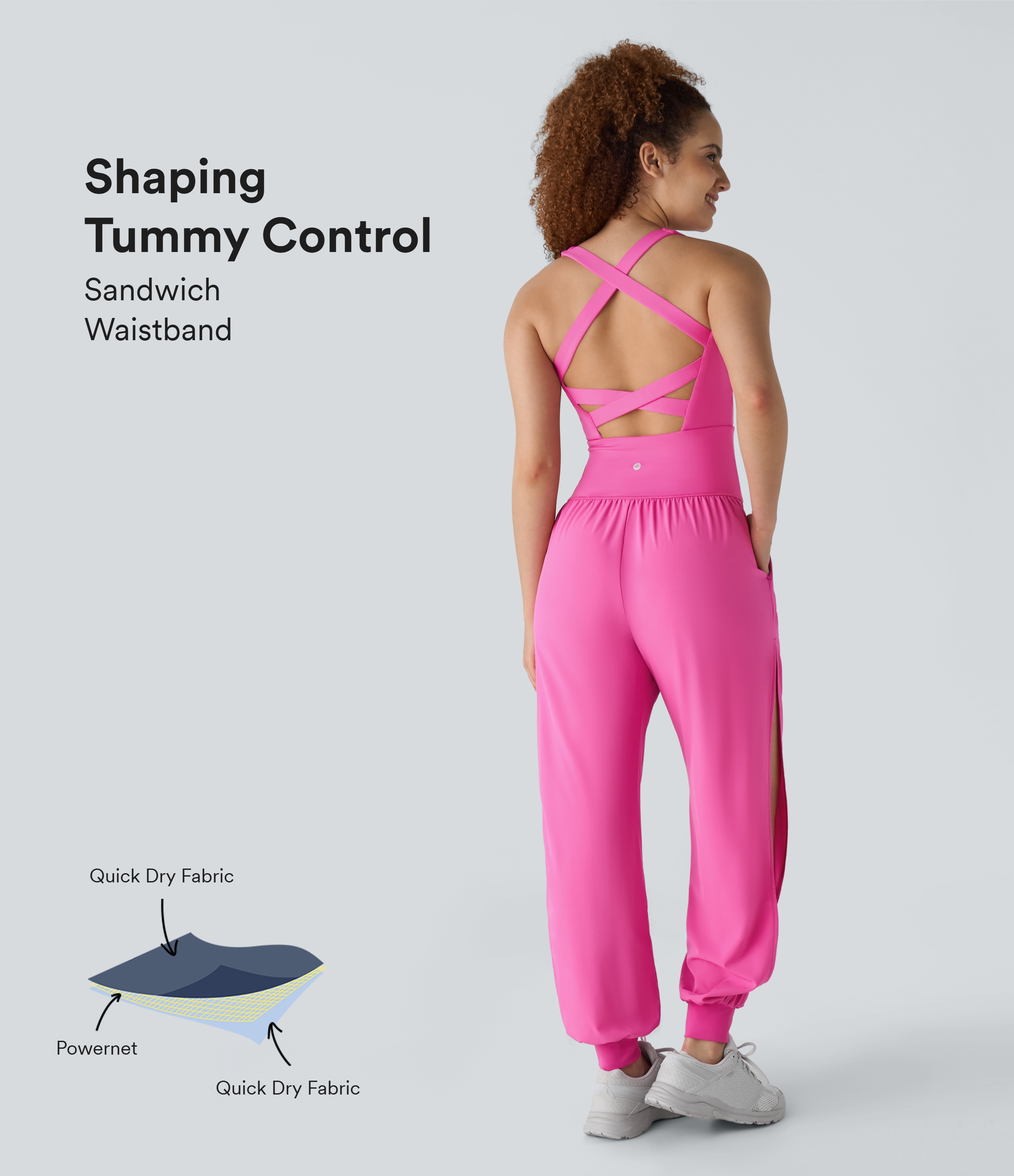 SoCinched Crisscross Backless Tummy Control Side Pocket Split Cutout Quick Dry Tennis Jumpsuit