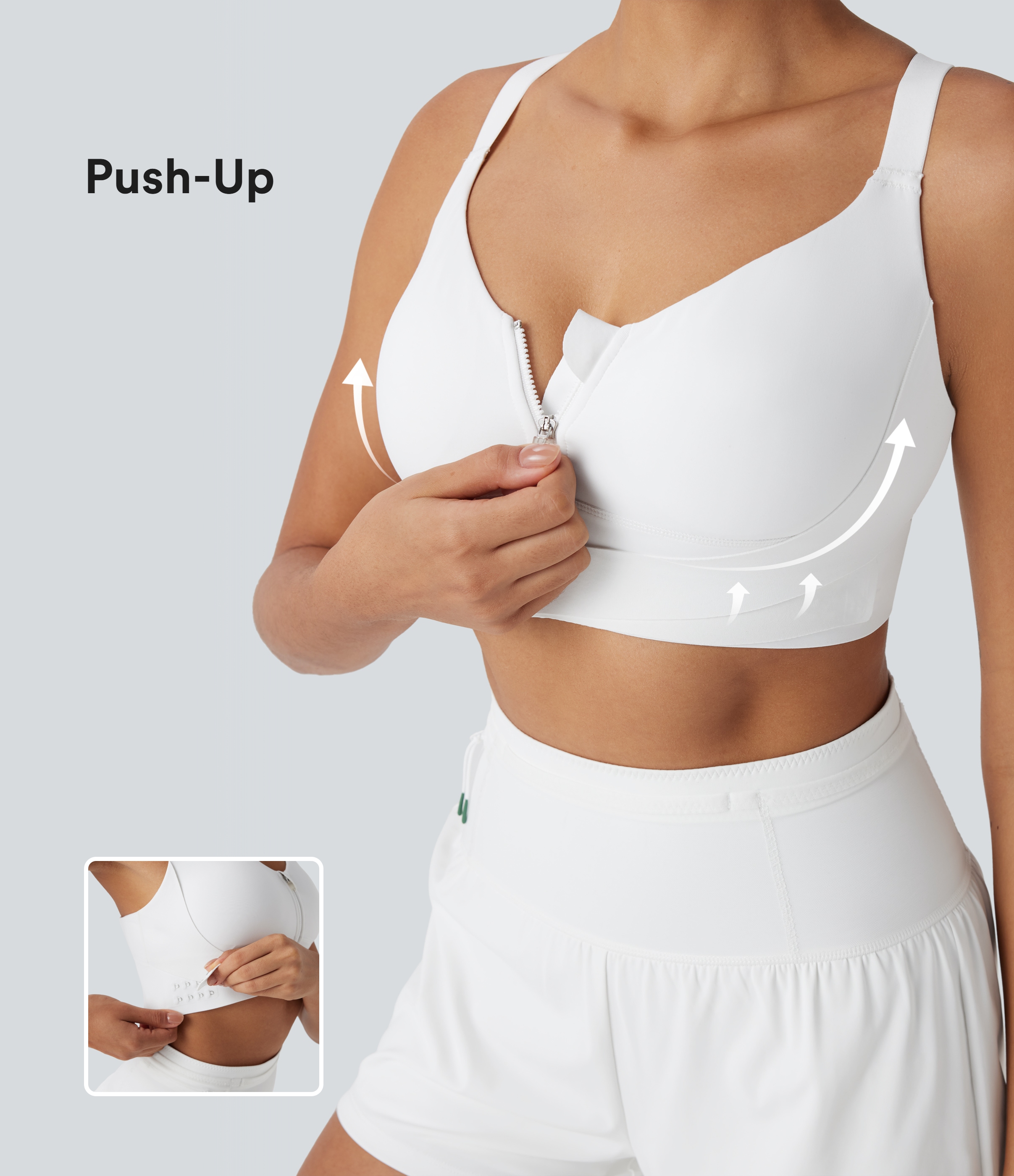 Sujetador deportivo SpeedWave™ para running de sujeción media con push-up, cremallera y hebilla ajustable en copas A-C