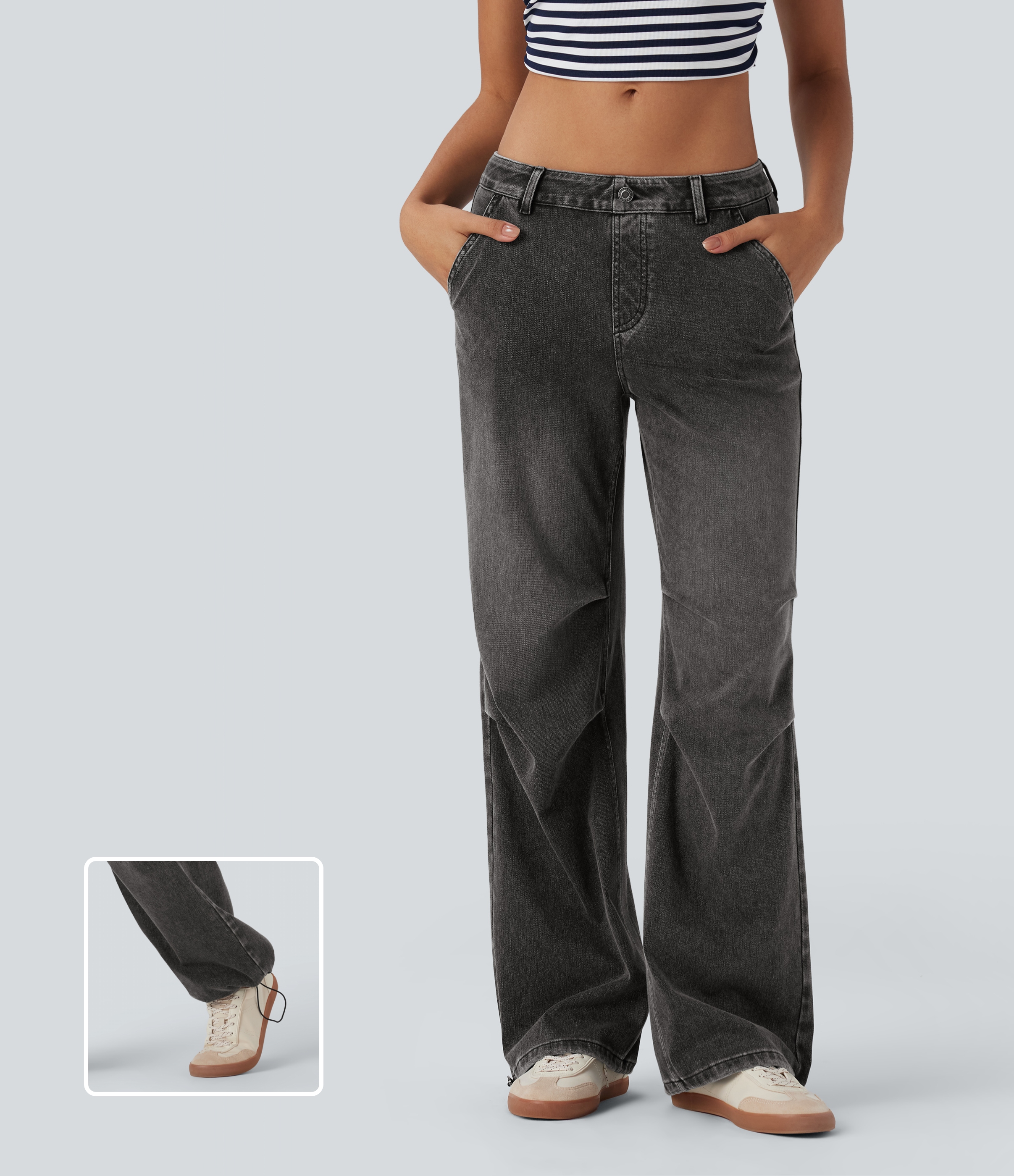 Jeans Halara Flex™ Denim tiro bajo elástico cordón ajustable múltiple bolsillo