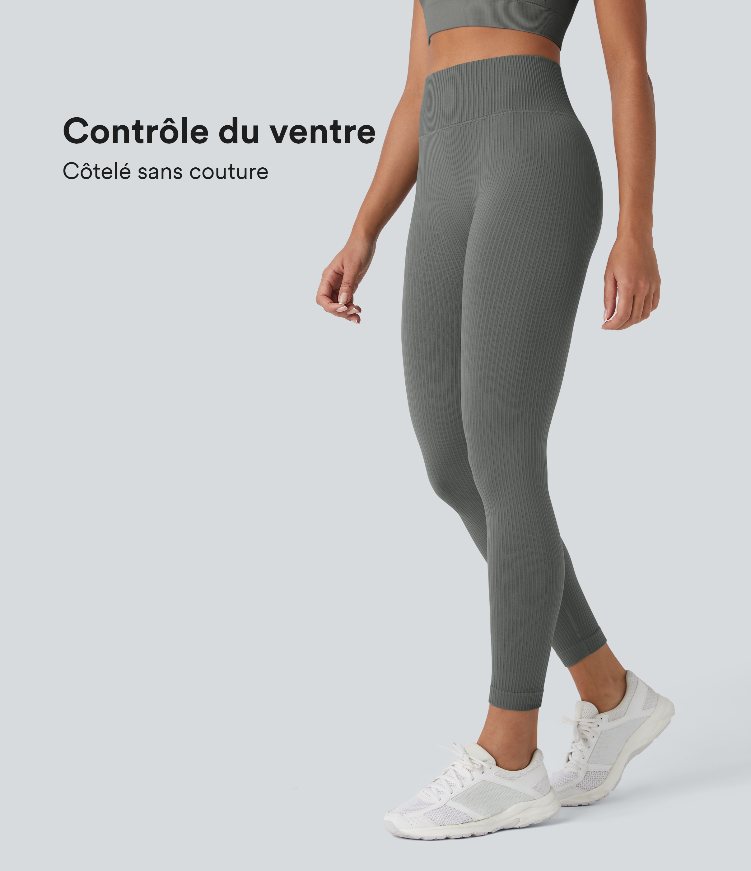 Legging yoga 7/8 gainant taille haute côtelé doux sans couture OneForm Seamless Flow