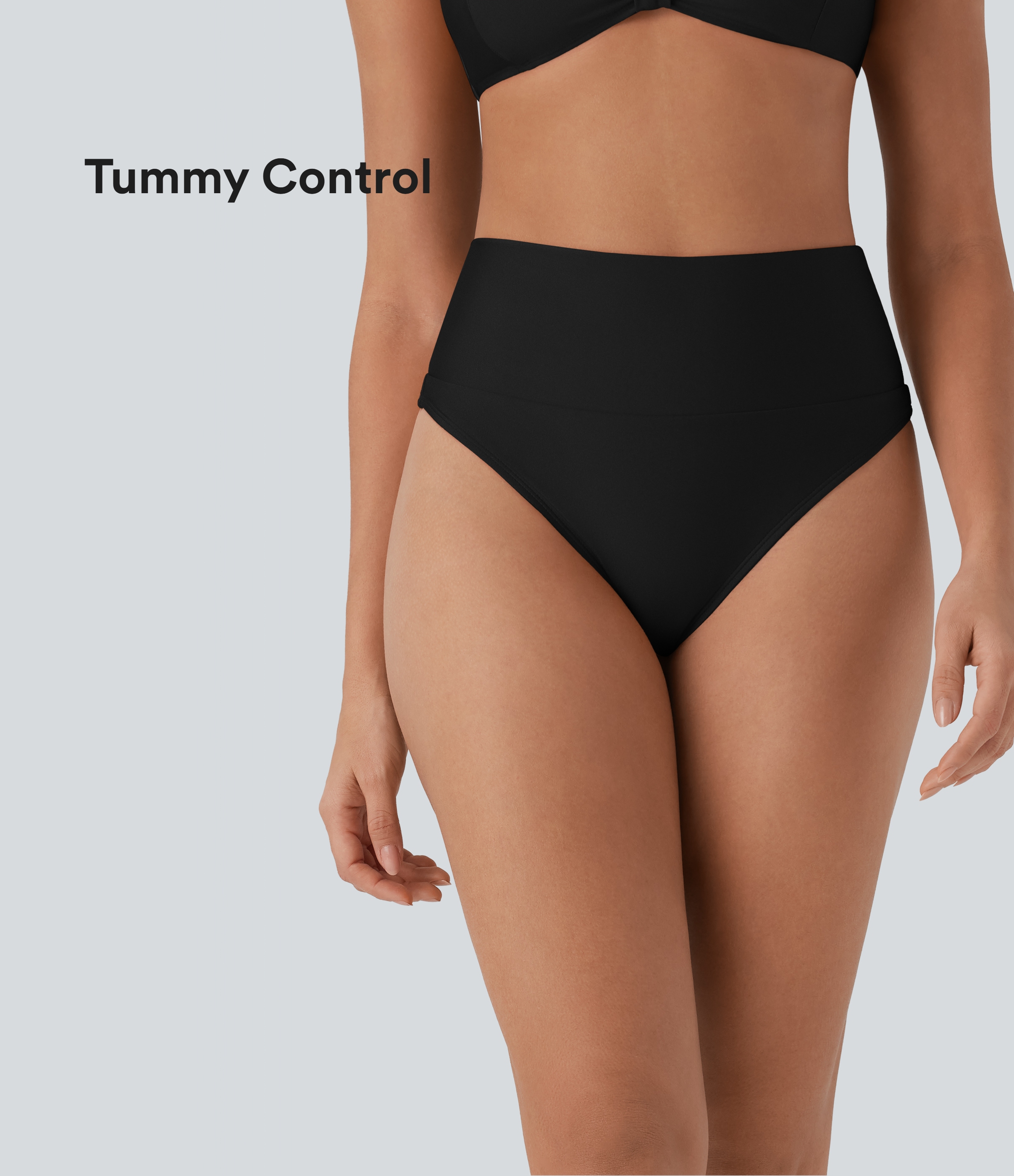 High Waisted Tummy Control Sheen Bikini Bottom Swimsuit