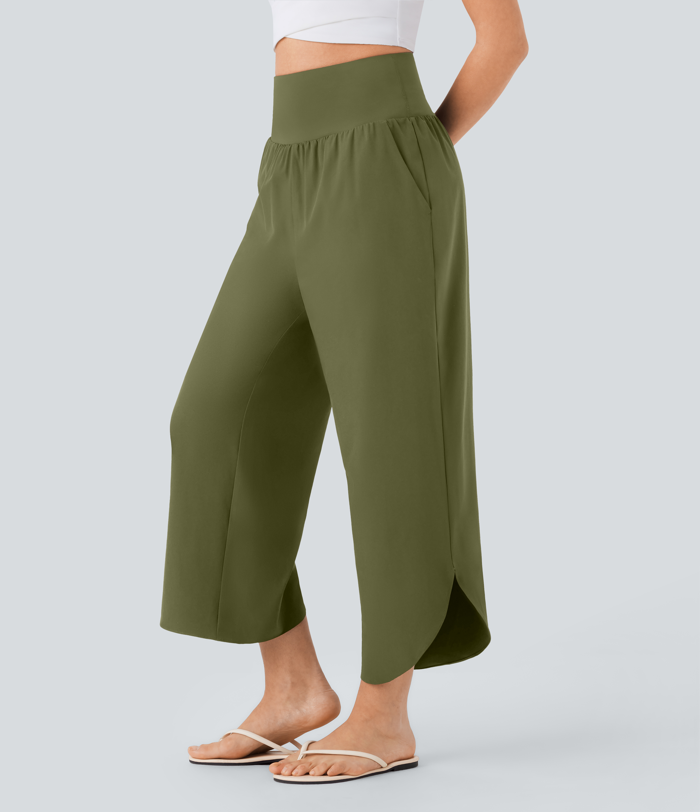 Breezeful™ High Waisted Tummy Control Split Hem Quick Dry Resort Pants with Pockets