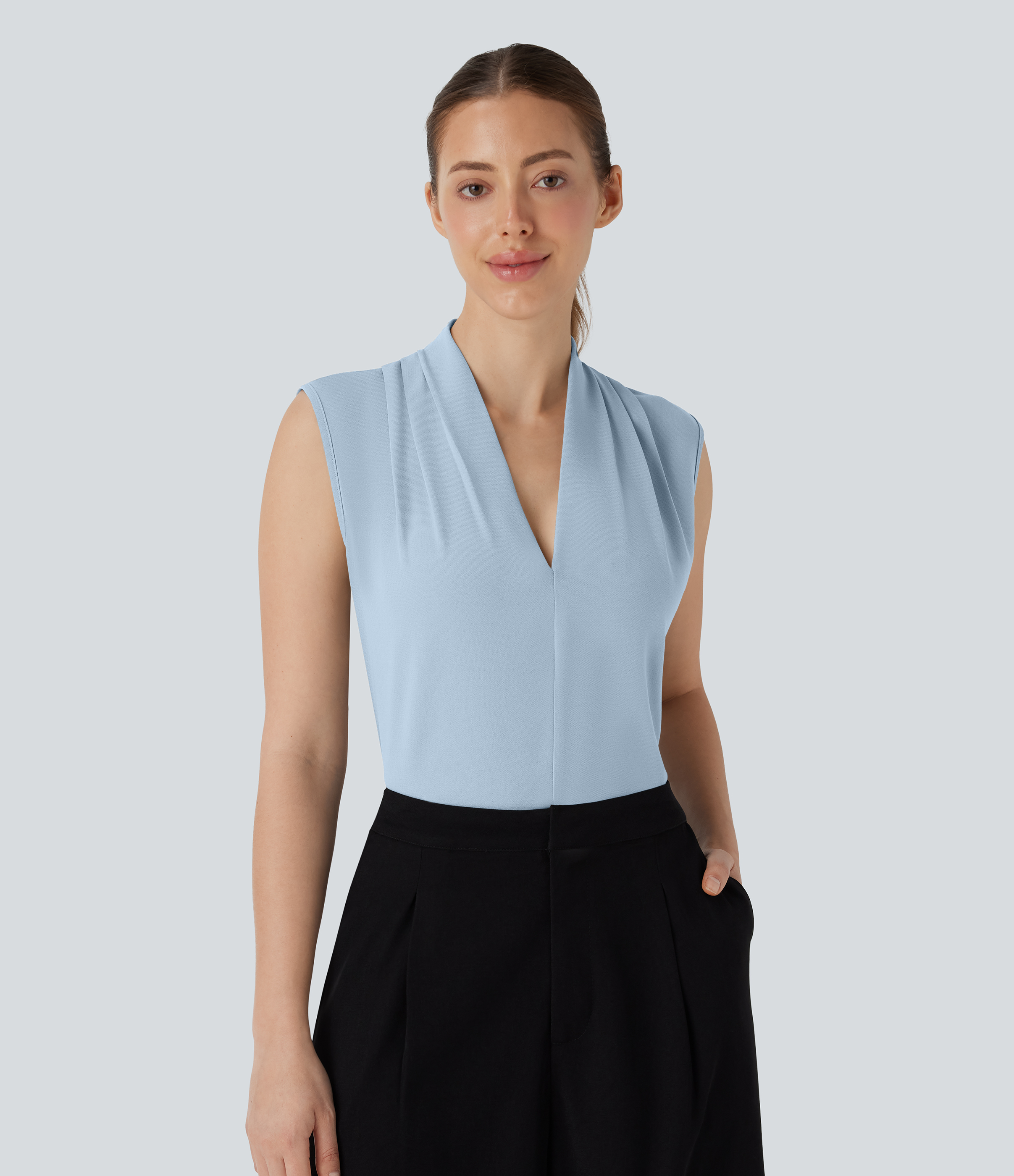V Neck Sleeveless Work Blouse