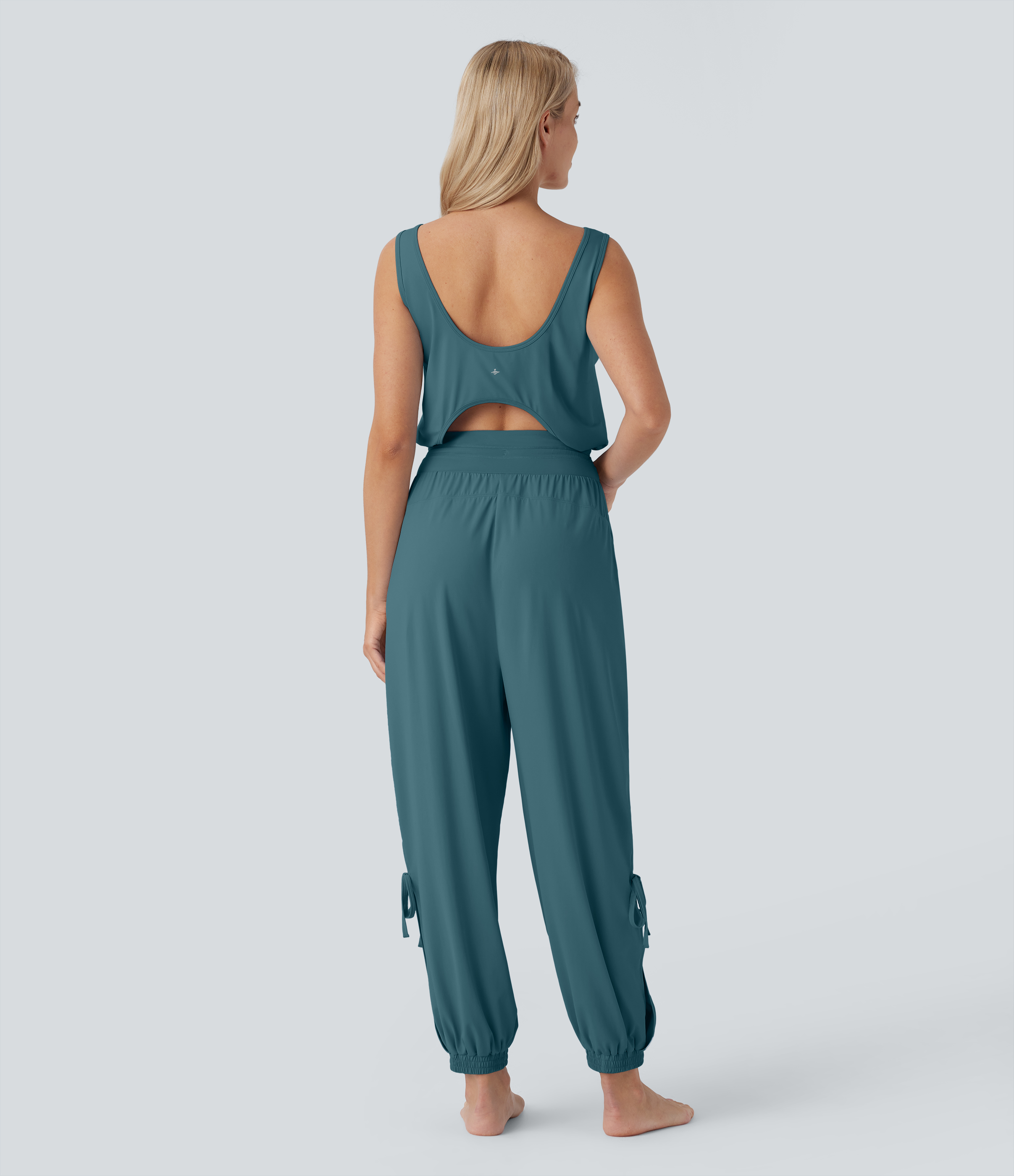 Combinaison de yoga sans manches avec découpes et poches à cordon, toucher frais - Protection UV UPF50+