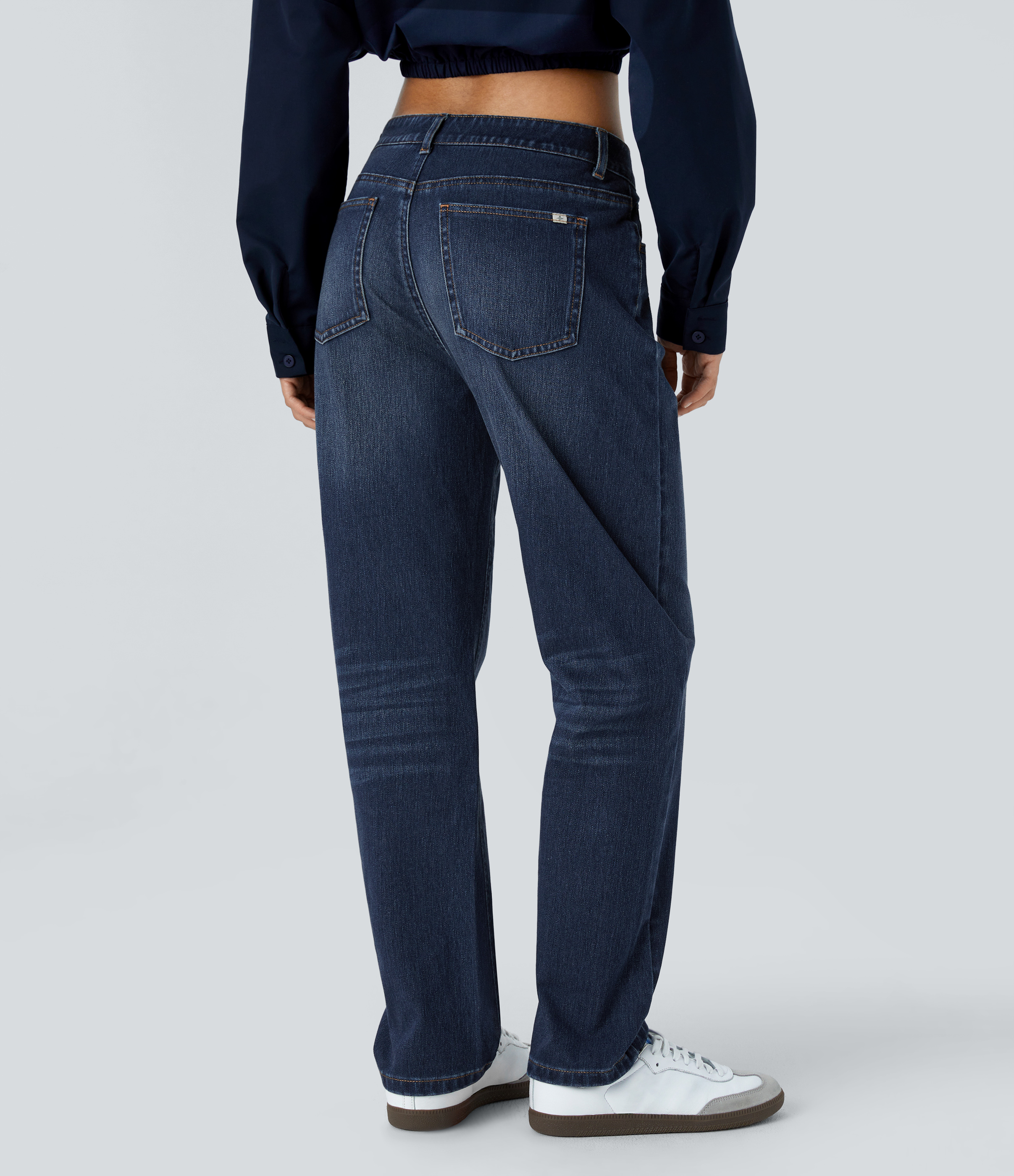 Island Blue Denim Jeans Halara Flex™ Denim mom elástico lavado múltiple bolsillo cierre botón tiro medio bajo / 2