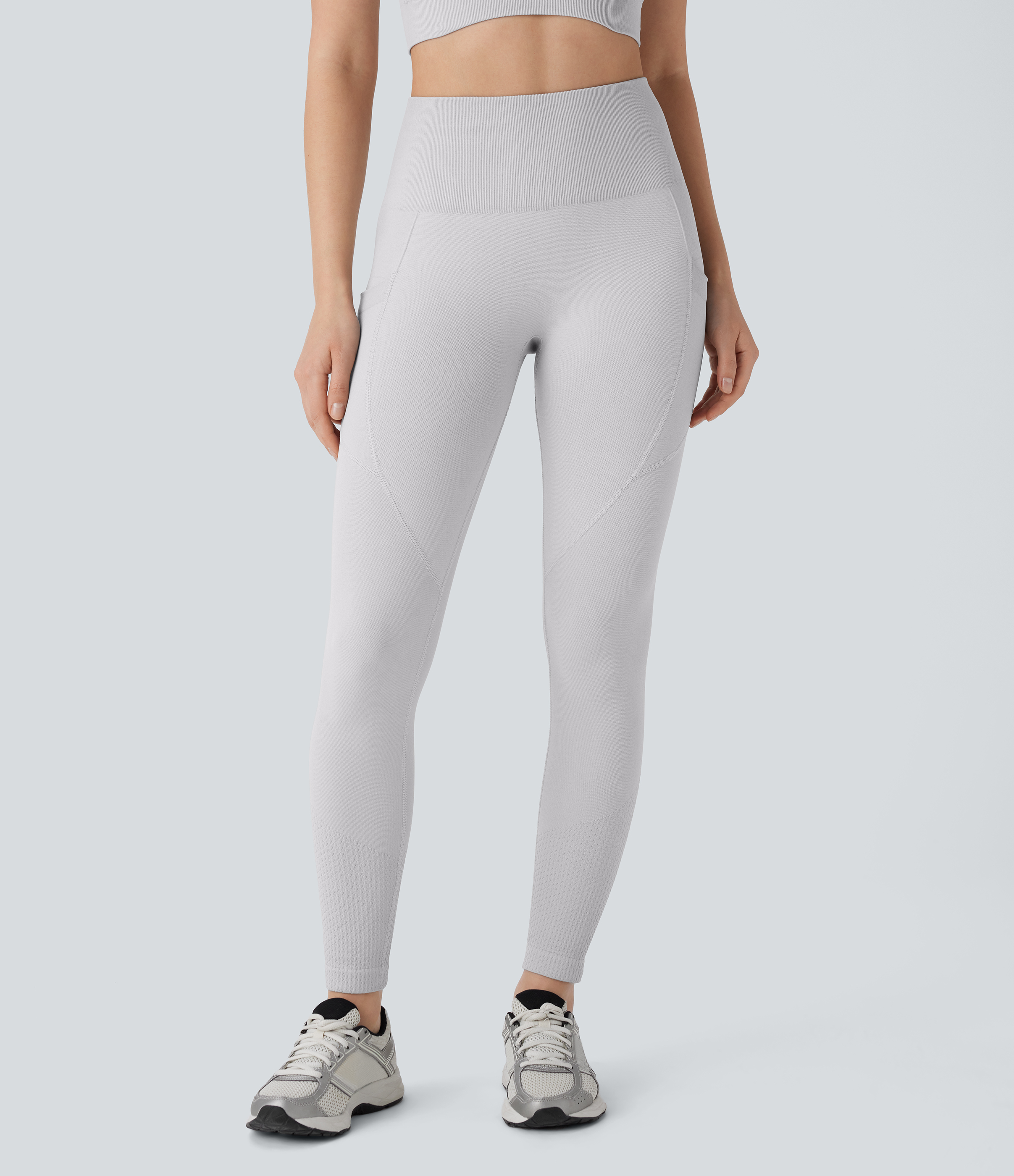 Gris Leggings yoga tiro alto control abdomen realce glúteo bolsillo lateral 7/8 sin costuras / 2