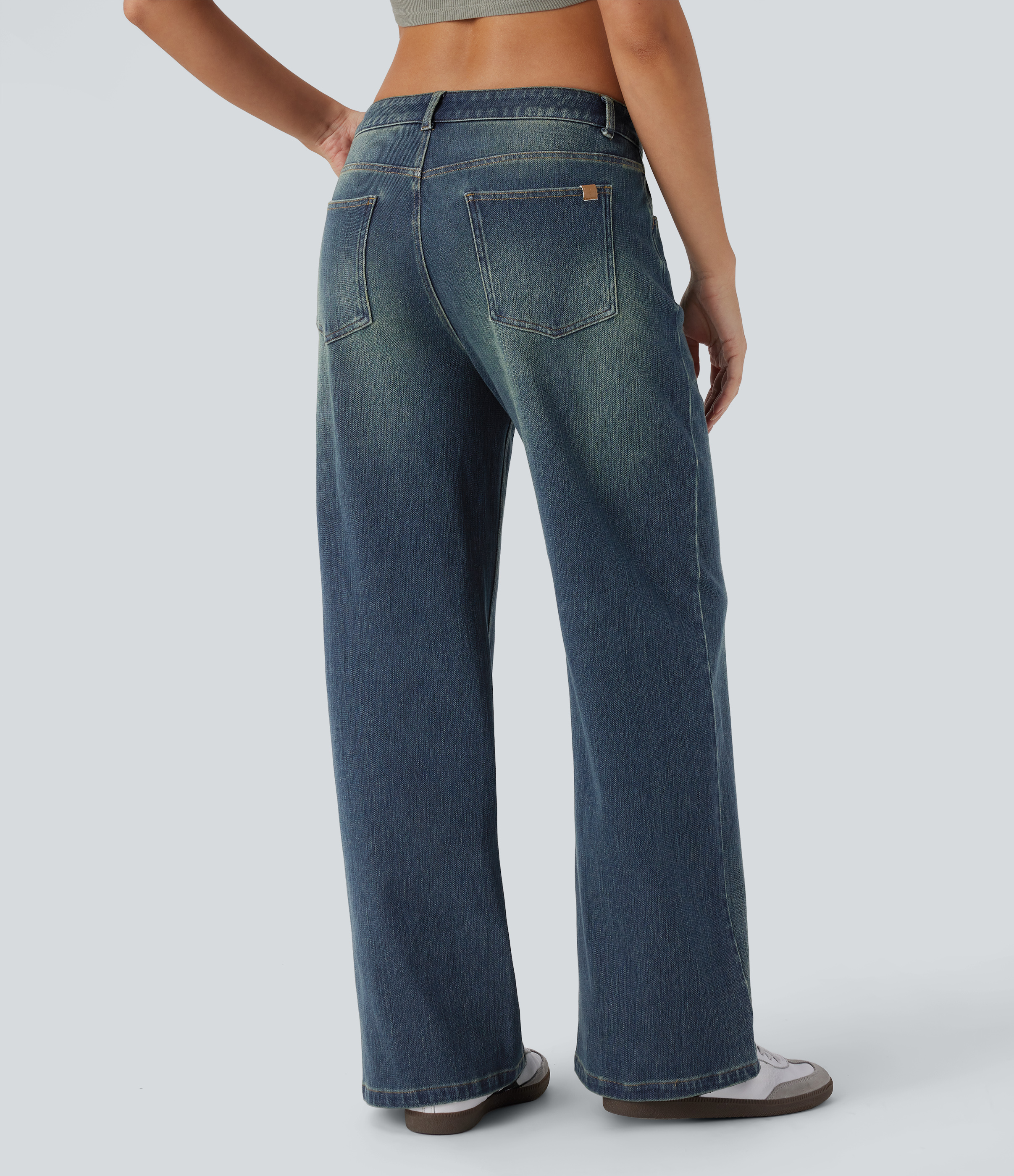 Azure Retro Denim Halara Flex™ Low Rise Pockets Baggy Wide Leg Washed Casual Jeans / 2