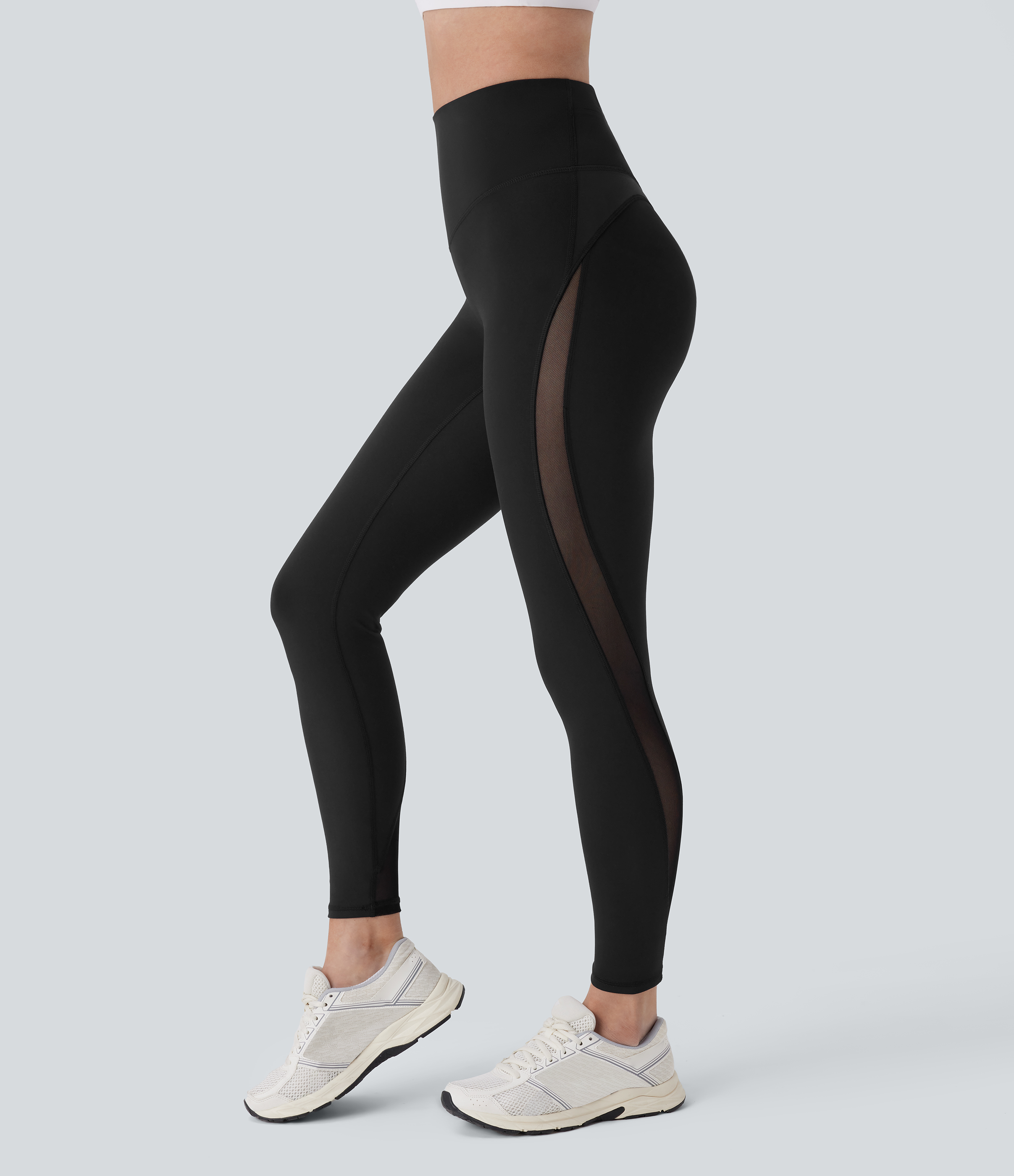 DayStretch High Waisted Tummy Control Back Zip Pocket Contrast Mesh 7/8 Workout Leggings